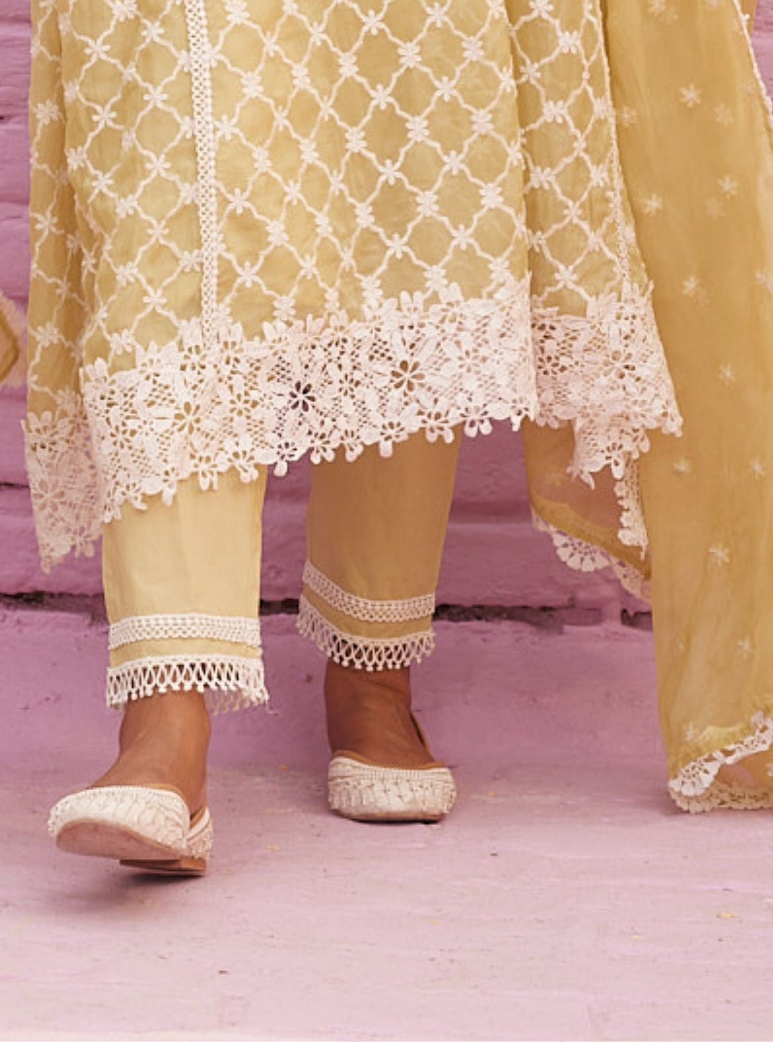 Percy Organza Lime Green Anarkali Kurta Set