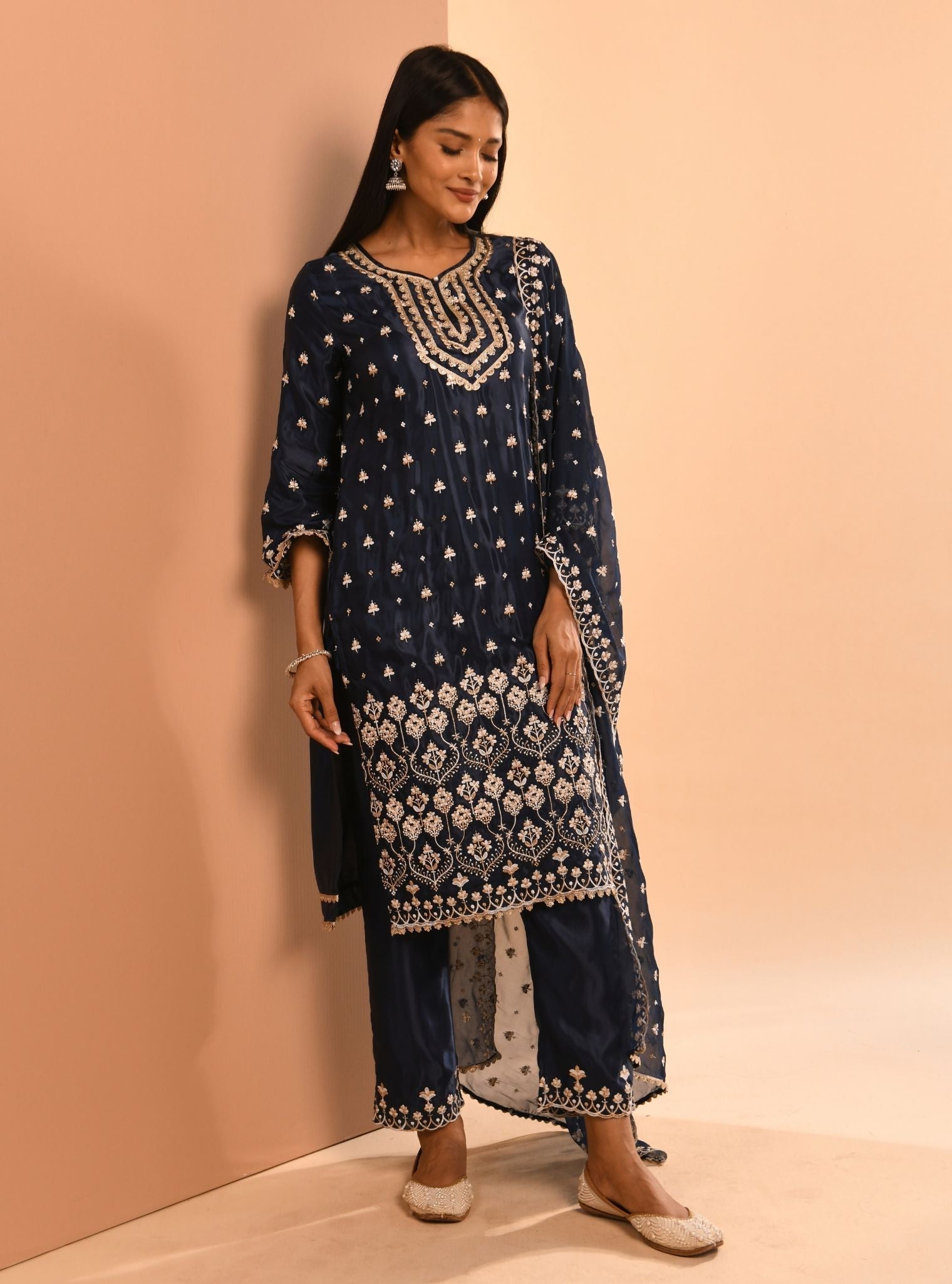 Aarya Cupro Navy Kurta Set
