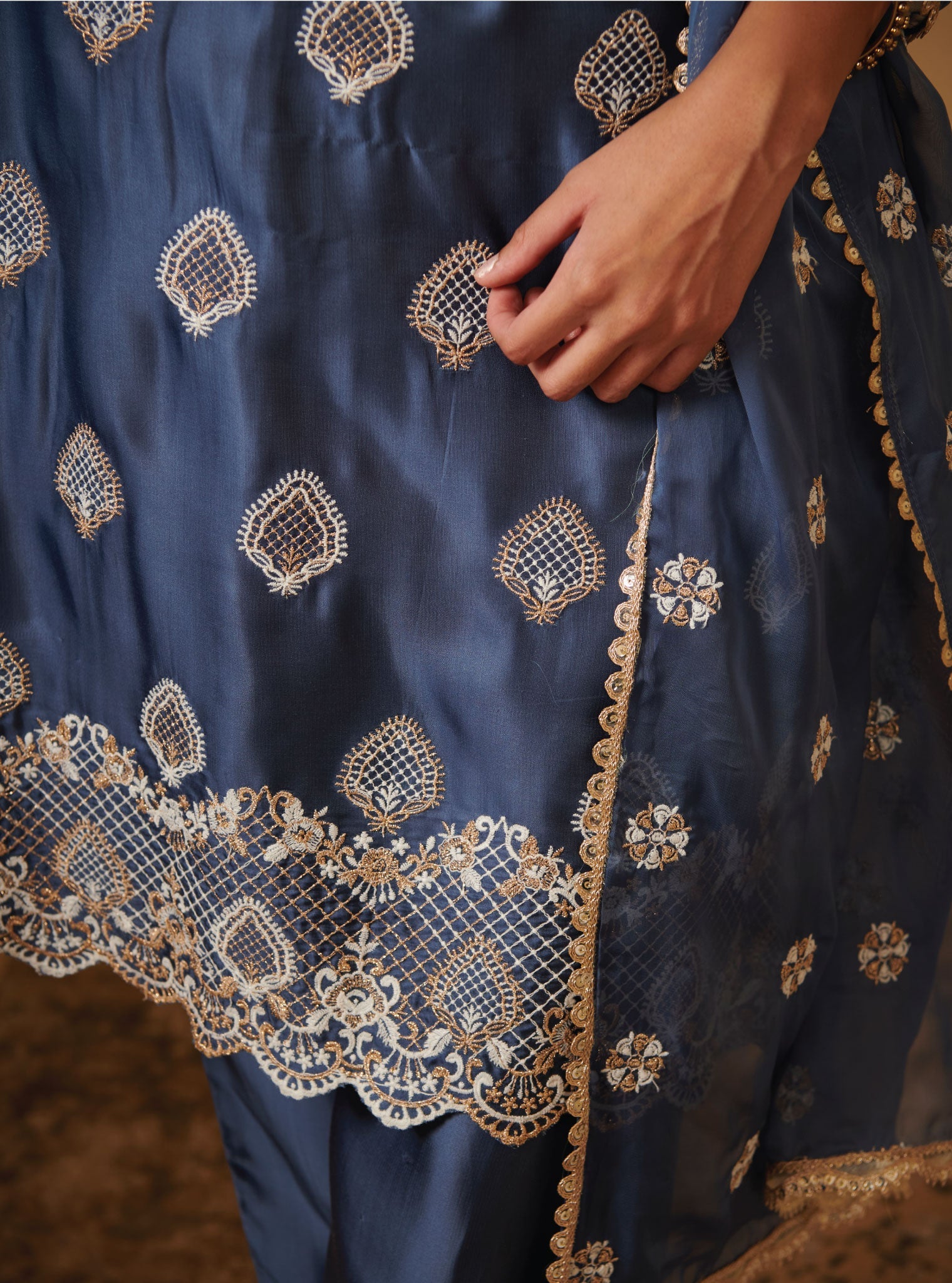 Atya Cupro Silk Blue Kurta Set