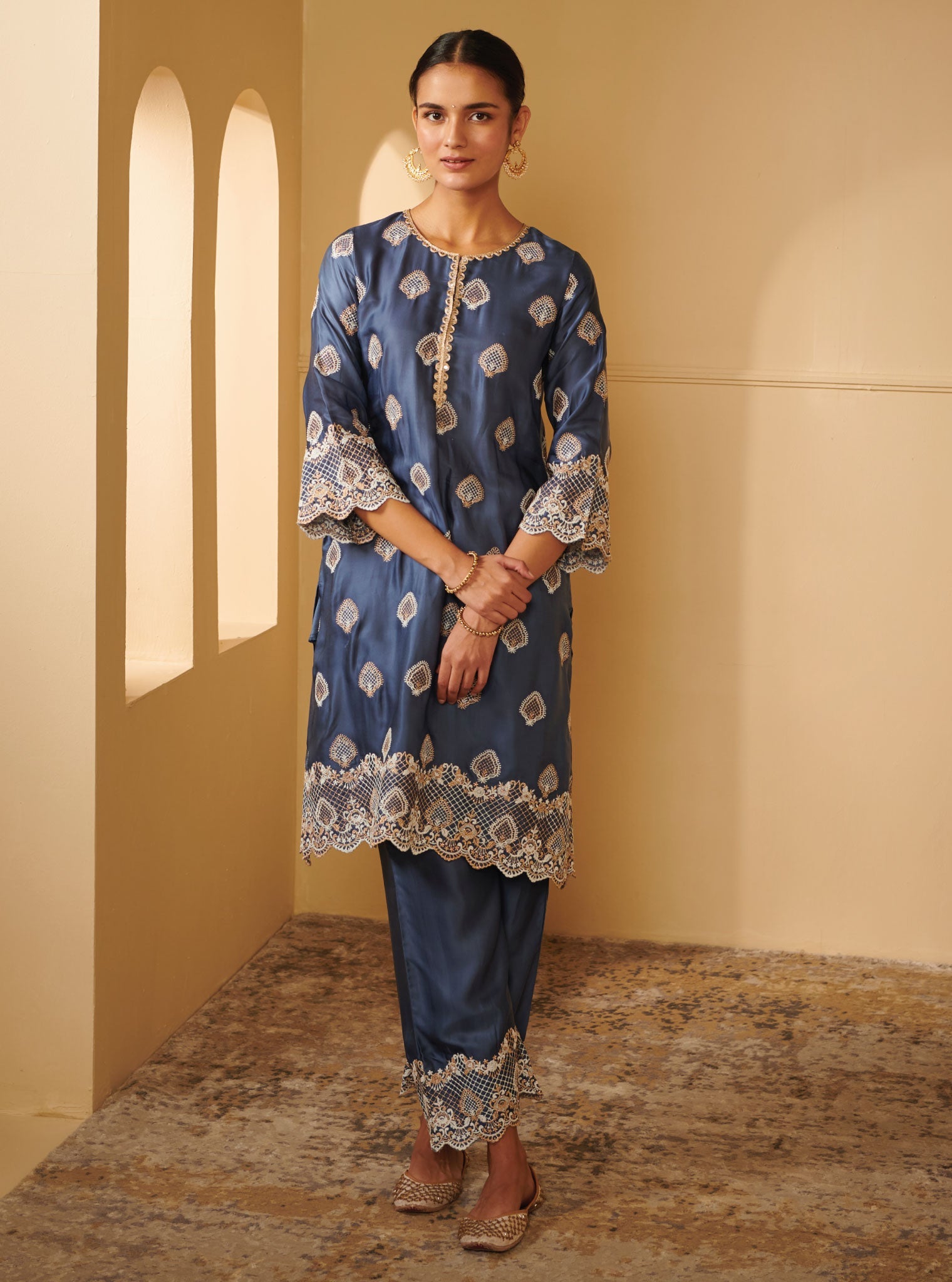 Atya Cupro Silk Blue Kurta Set