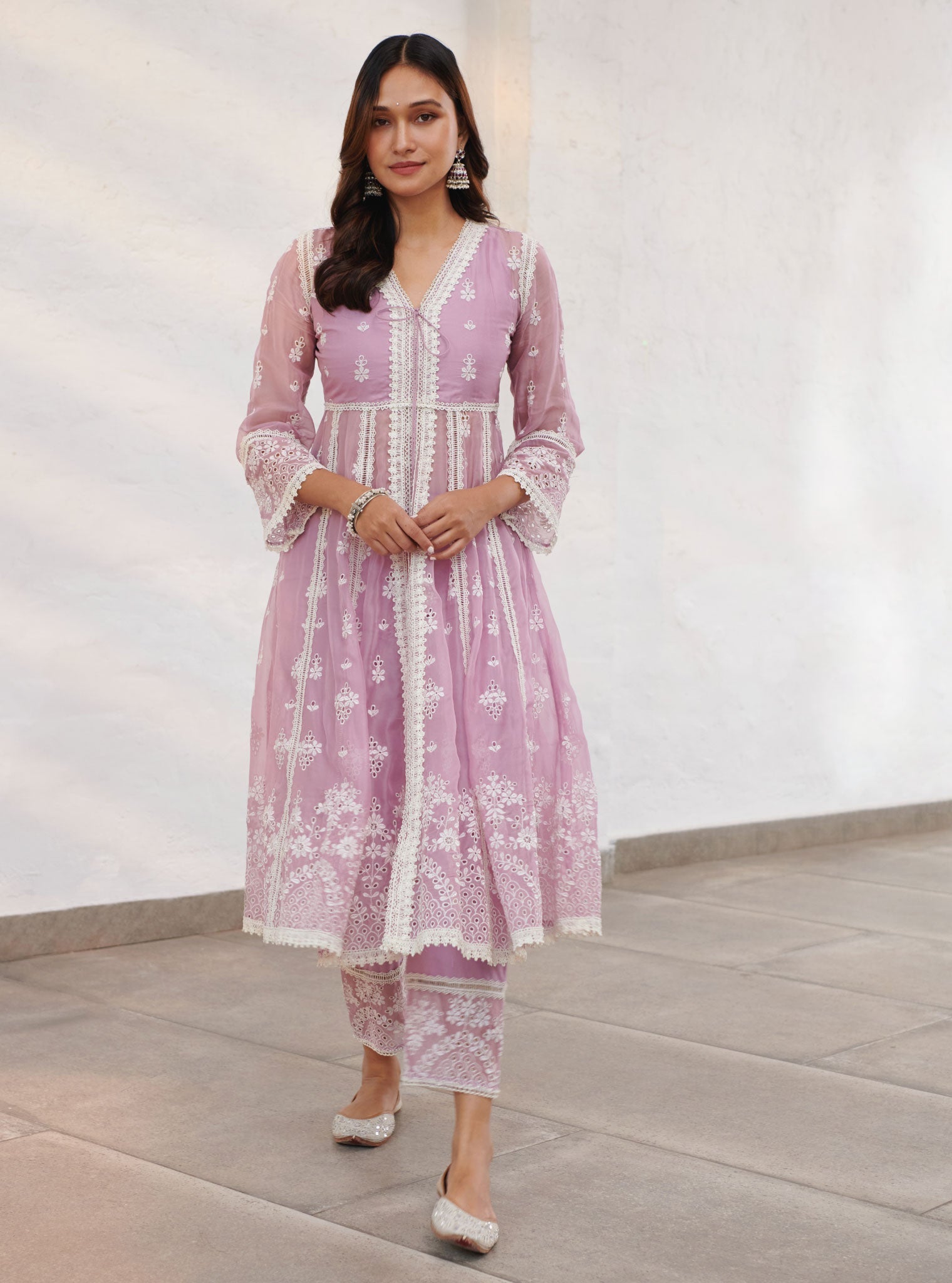 Sheffield Organza Lilac Anarkali Kurta Set