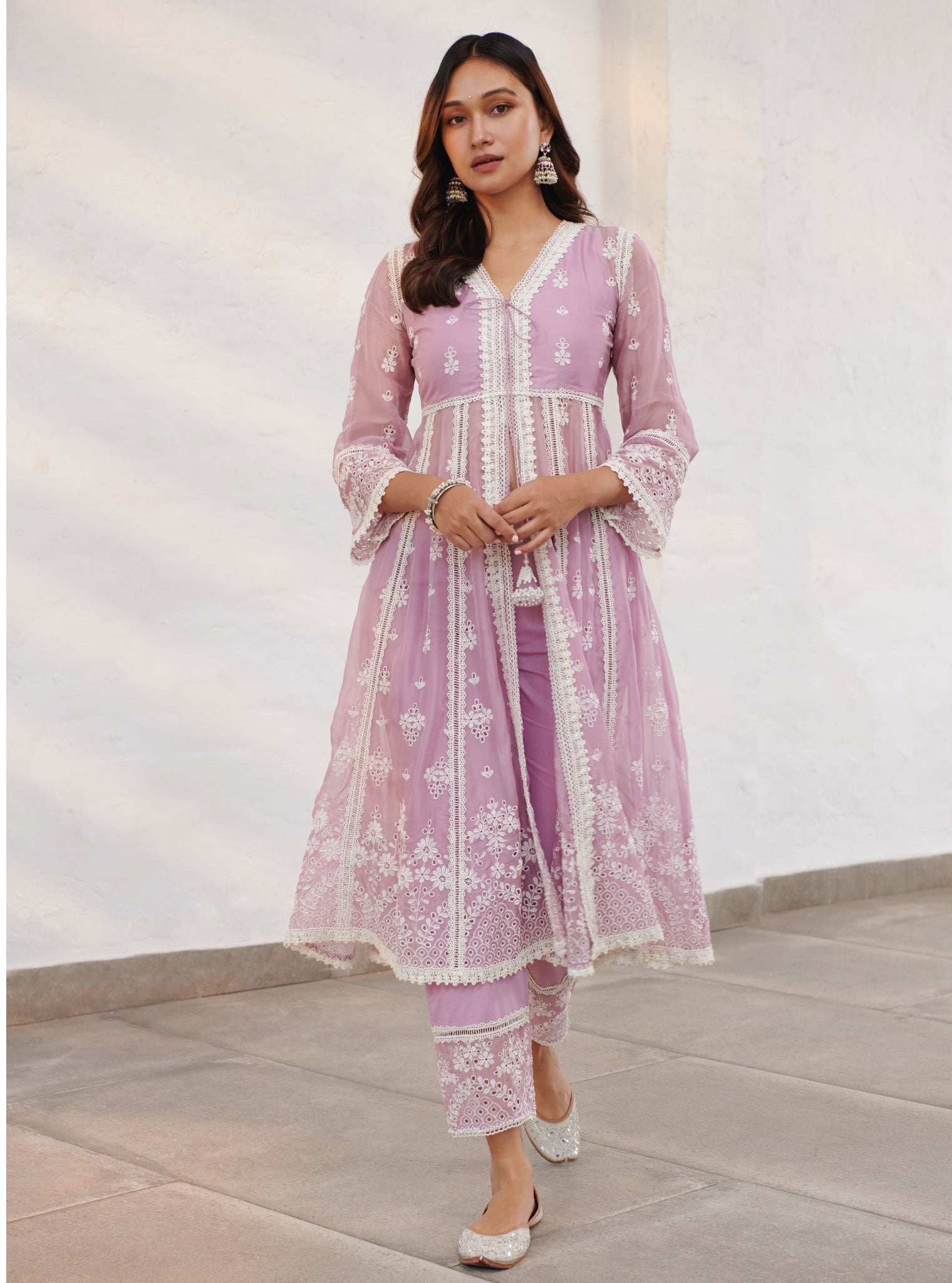 Sheffield Organza Lilac Anarkali Kurta Set