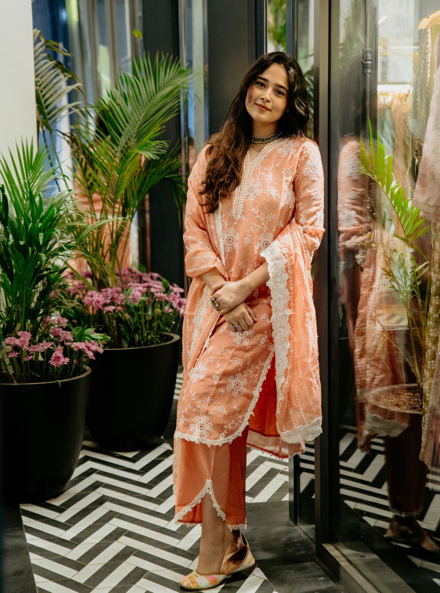 Nezira Organza Peach Kurta Set