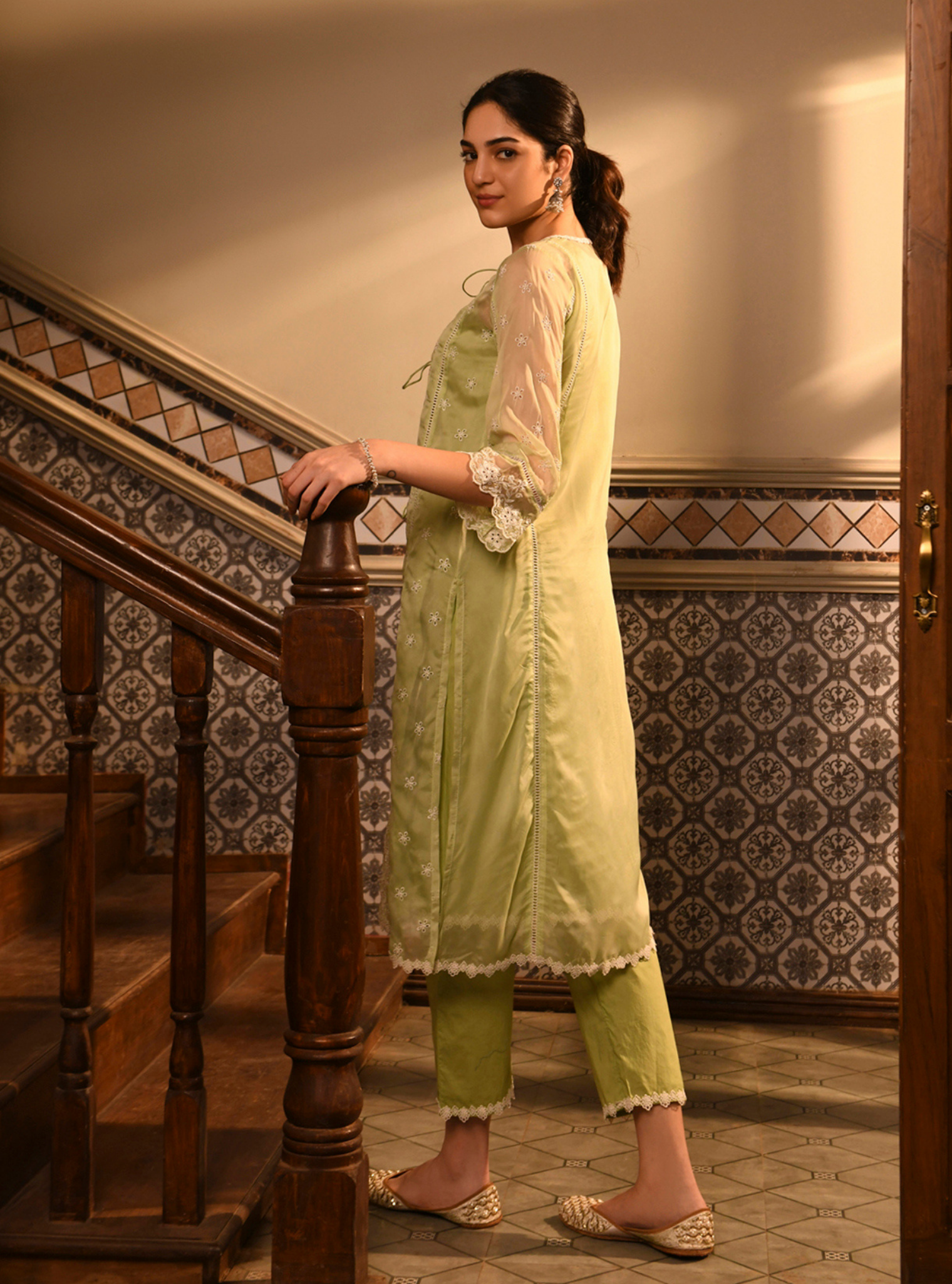 Paheli Organza Green Kurta Set