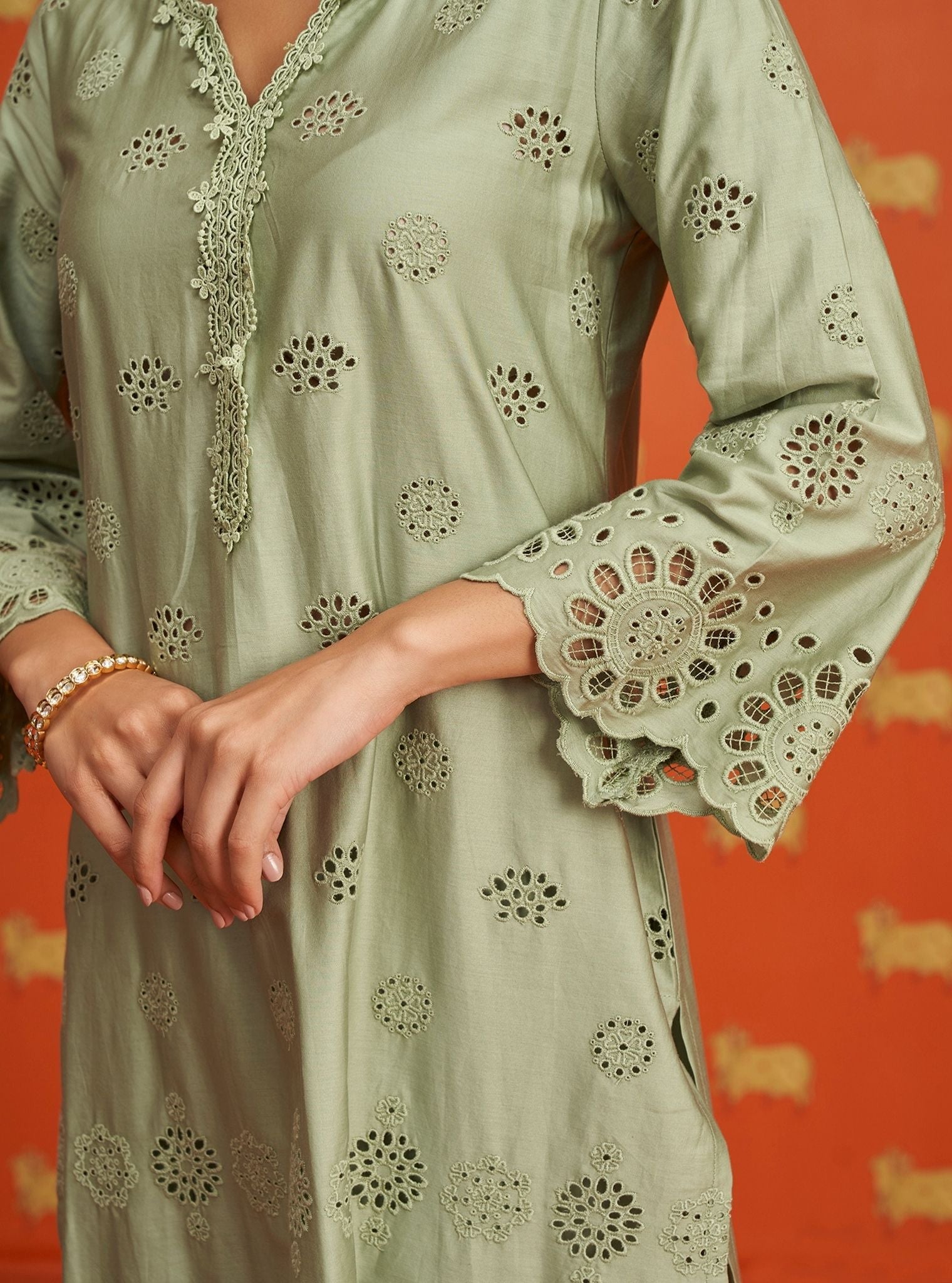Pensri Pima Satin Green Kurta Set
