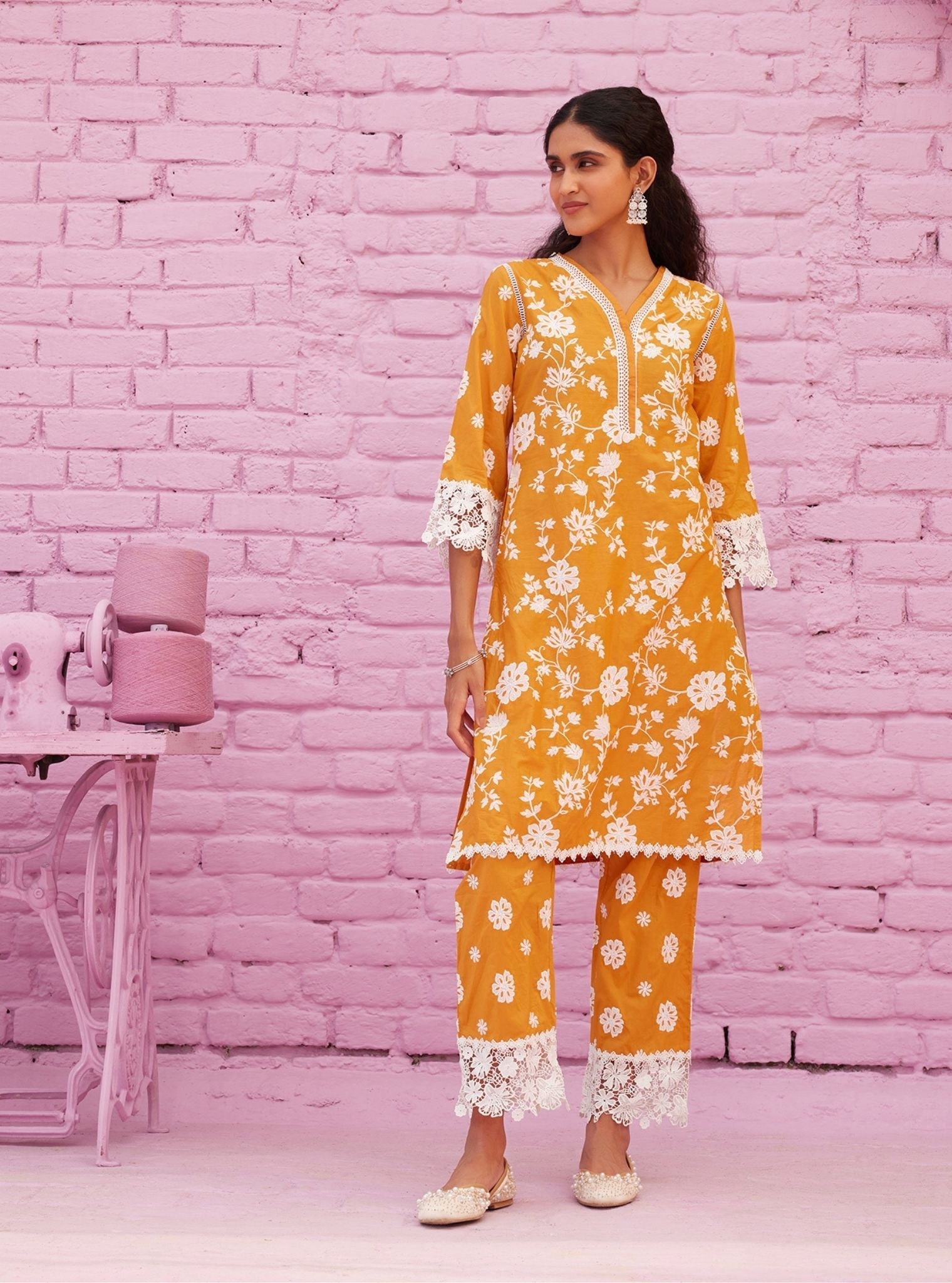 Roli Supima Cotton Orange Kurta Set