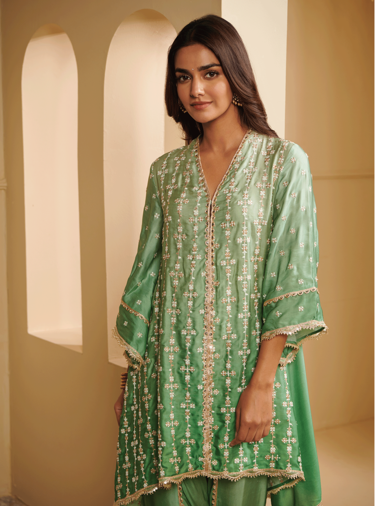 Inara Cupro Silk Green Kurta Set