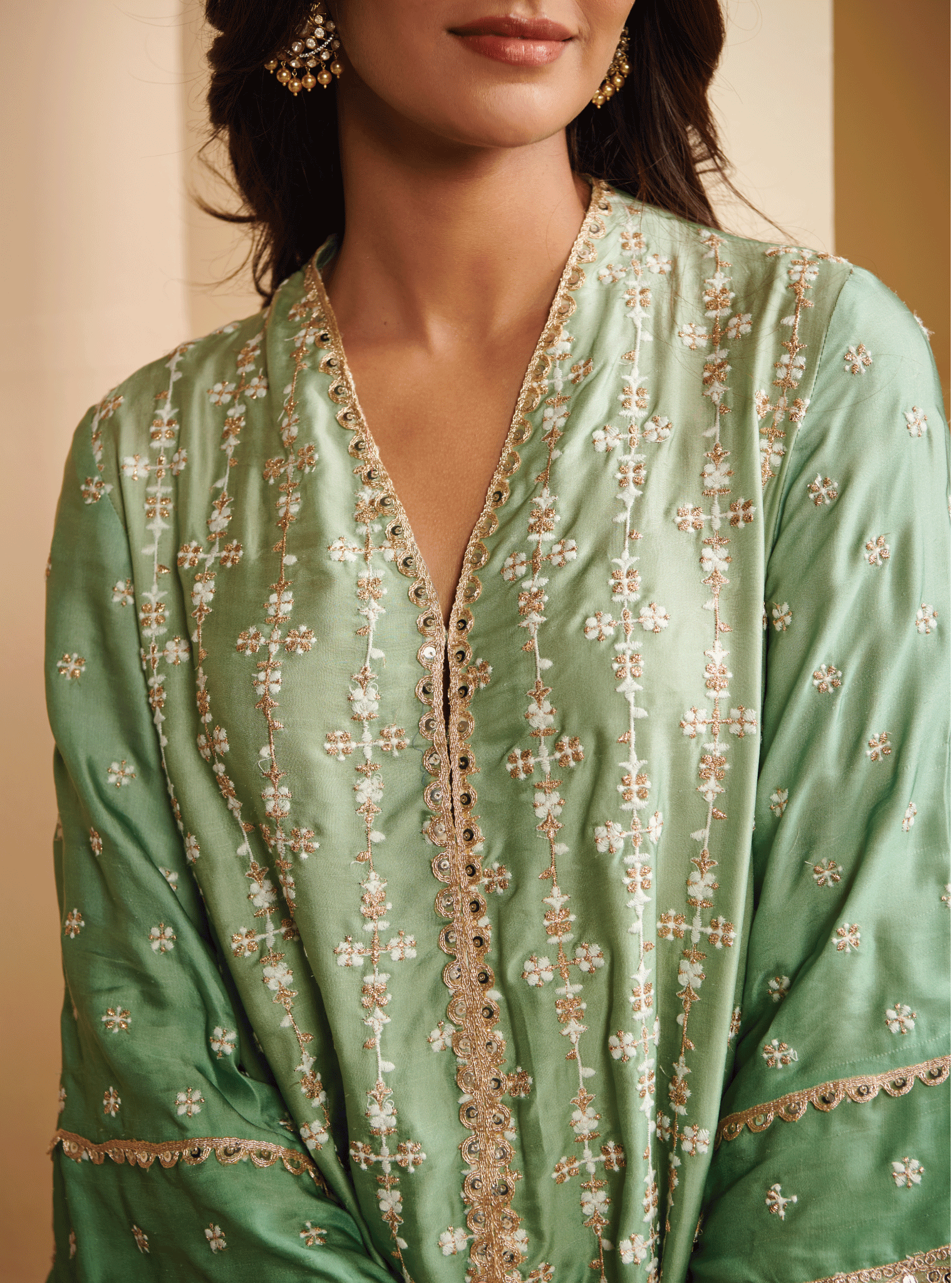 Inara Cupro Silk Green Kurta Set