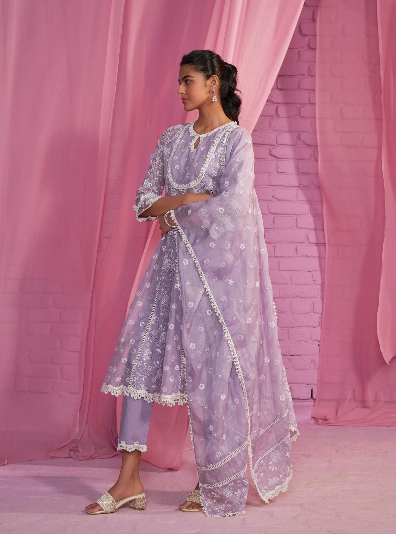 Britney Organza Lavender Anarkali Kurta Set