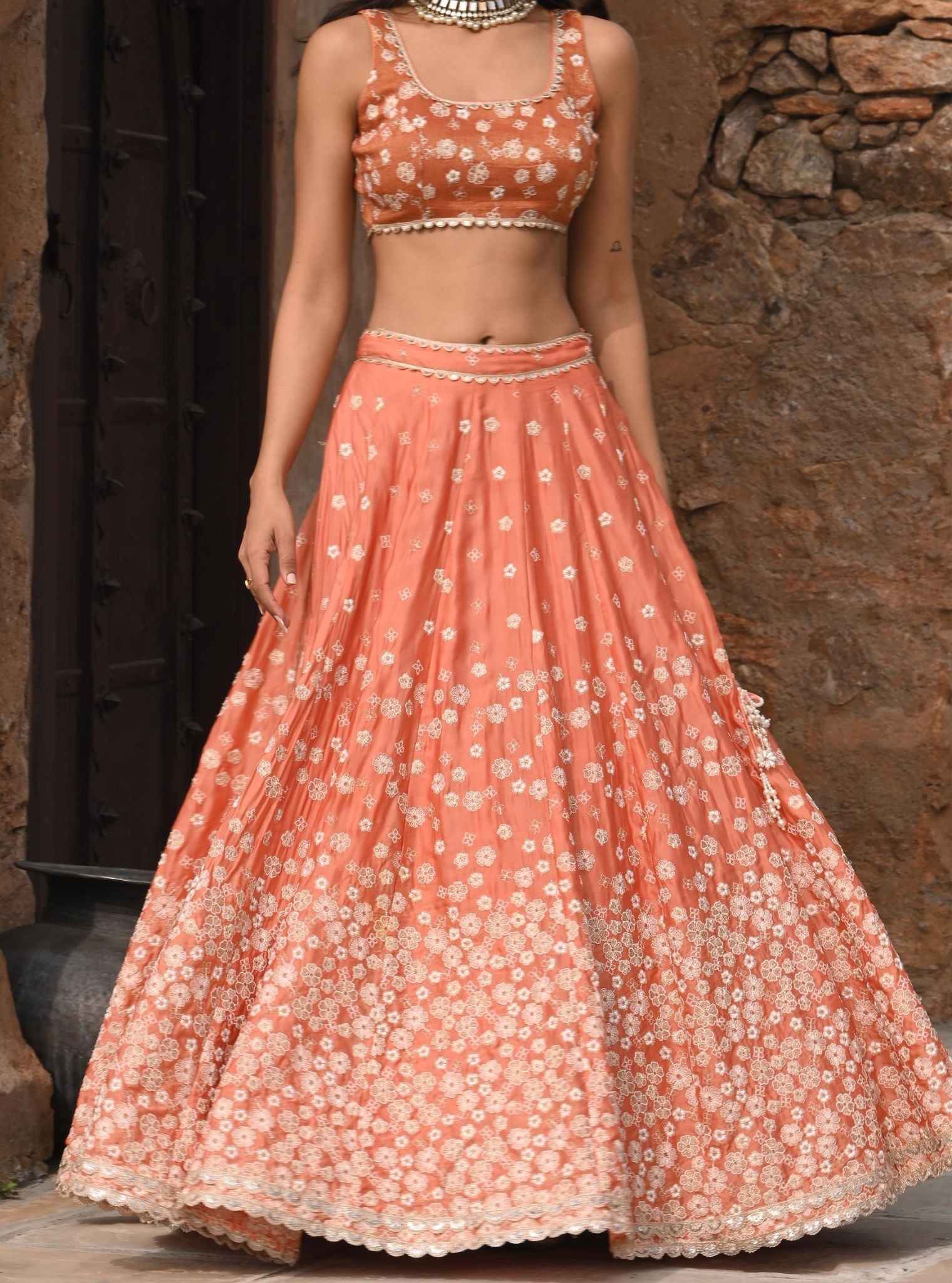 Baliye Organza Satin Burnt Orange Lehenga