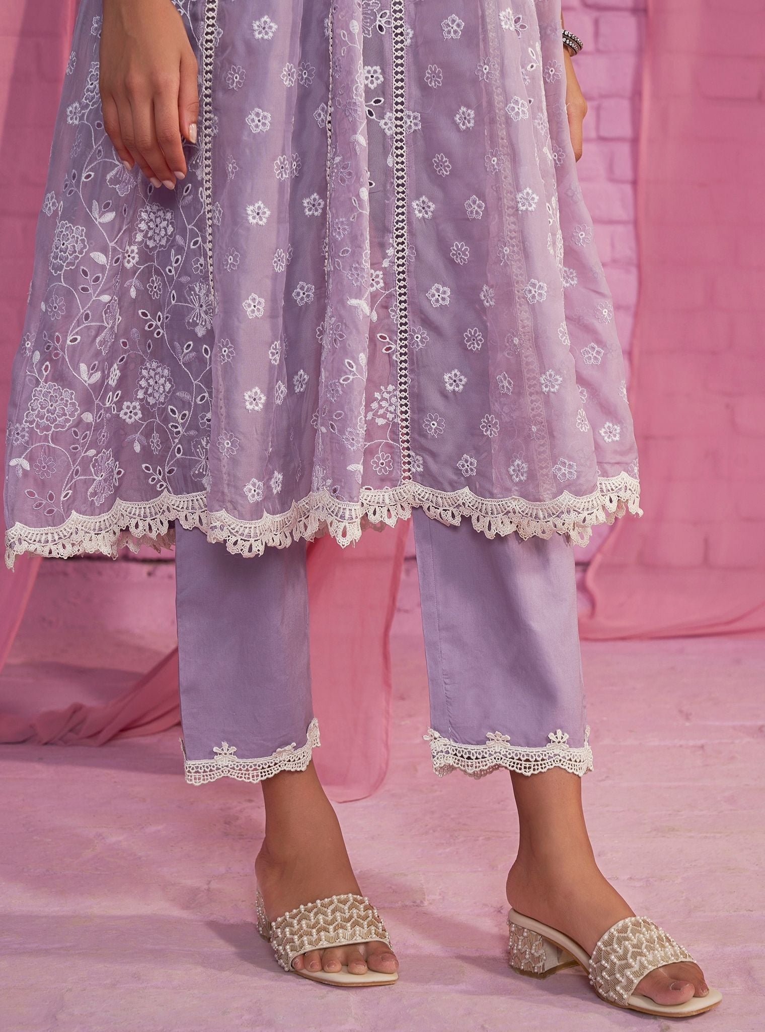Britney Organza Lavender Anarkali Kurta Set