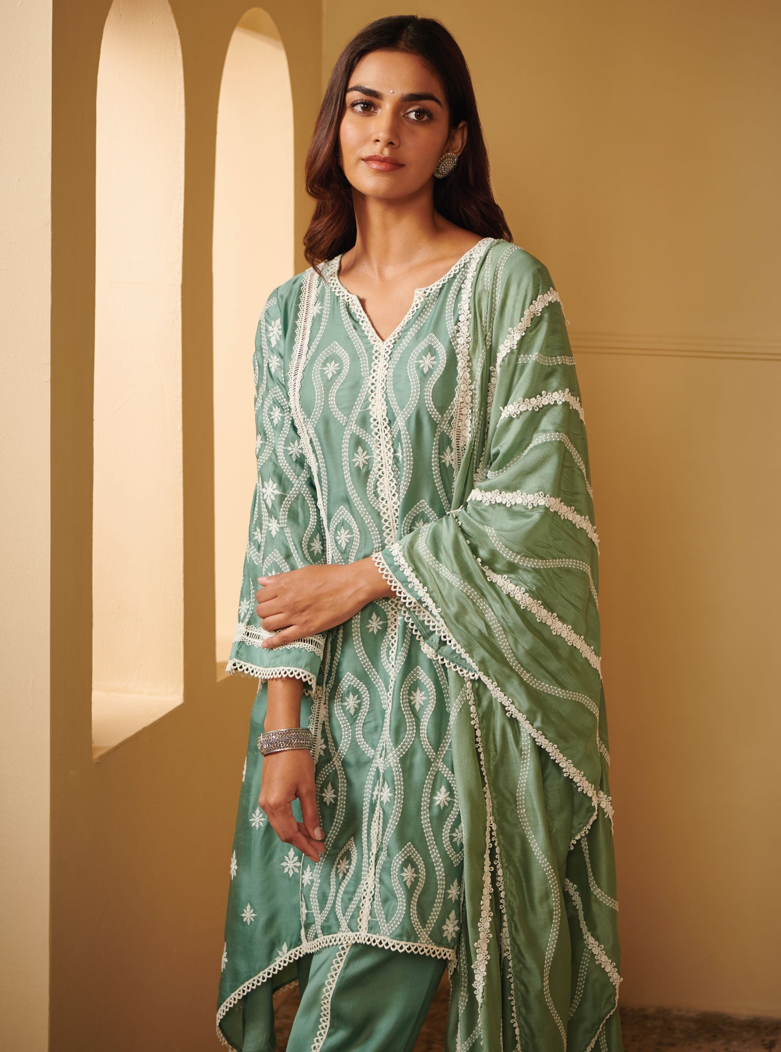 Semya Cupro Silk Teal Kurta Set