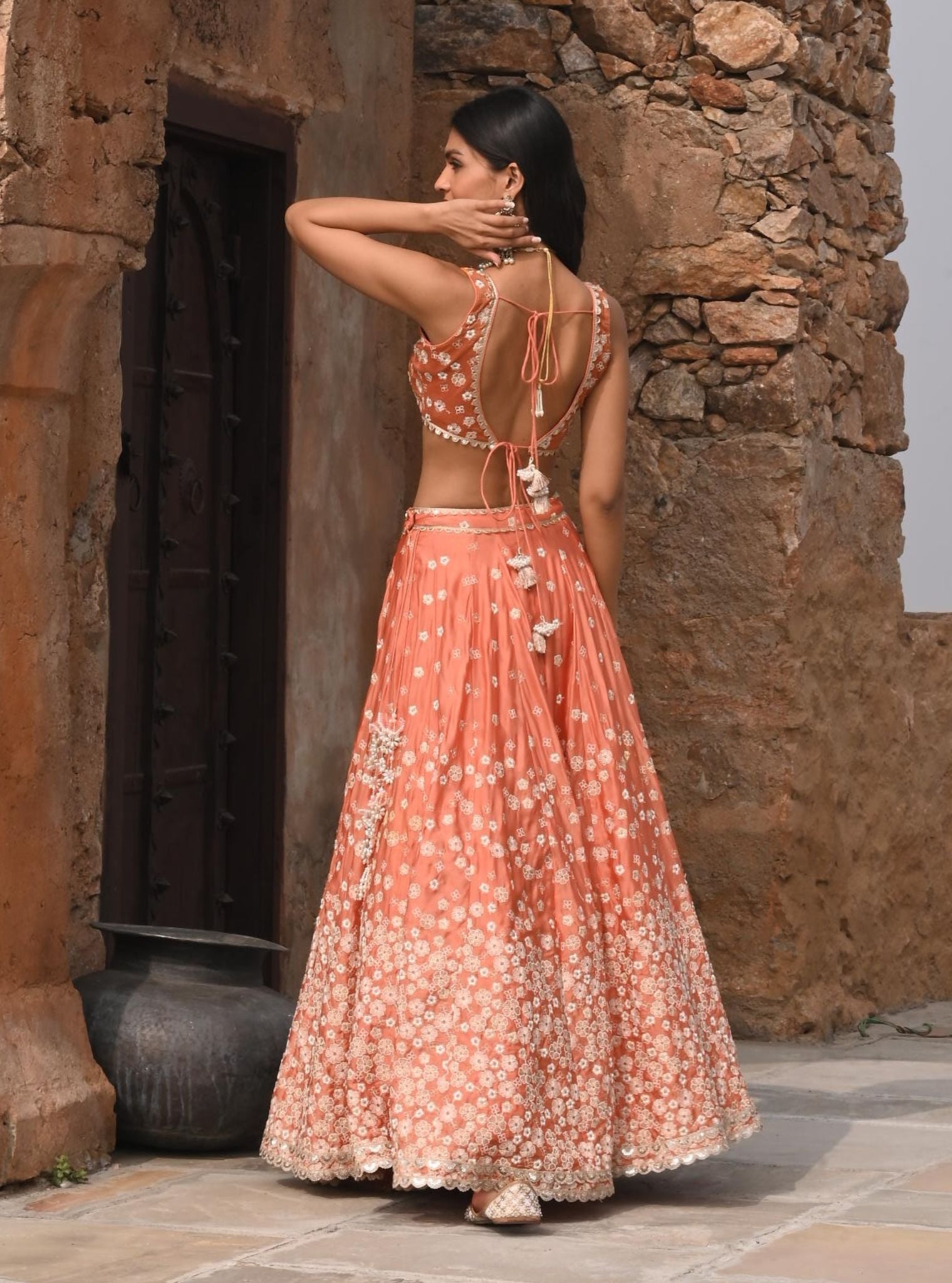 Baliye Organza Satin Burnt Orange Lehenga