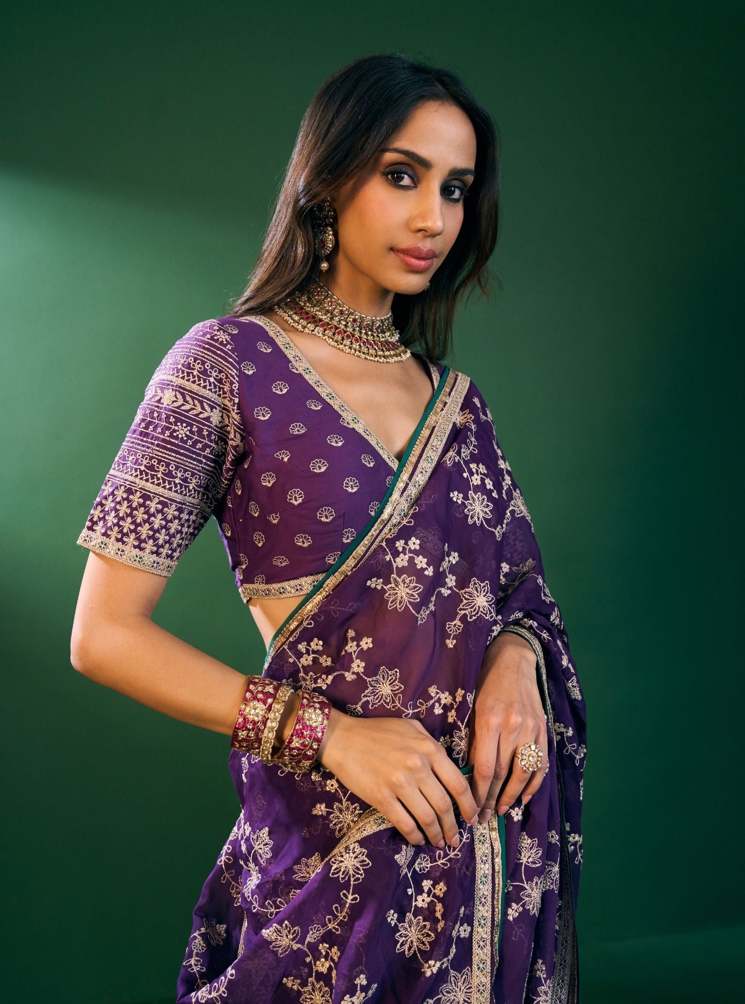 Kavya Organza Purple Saree