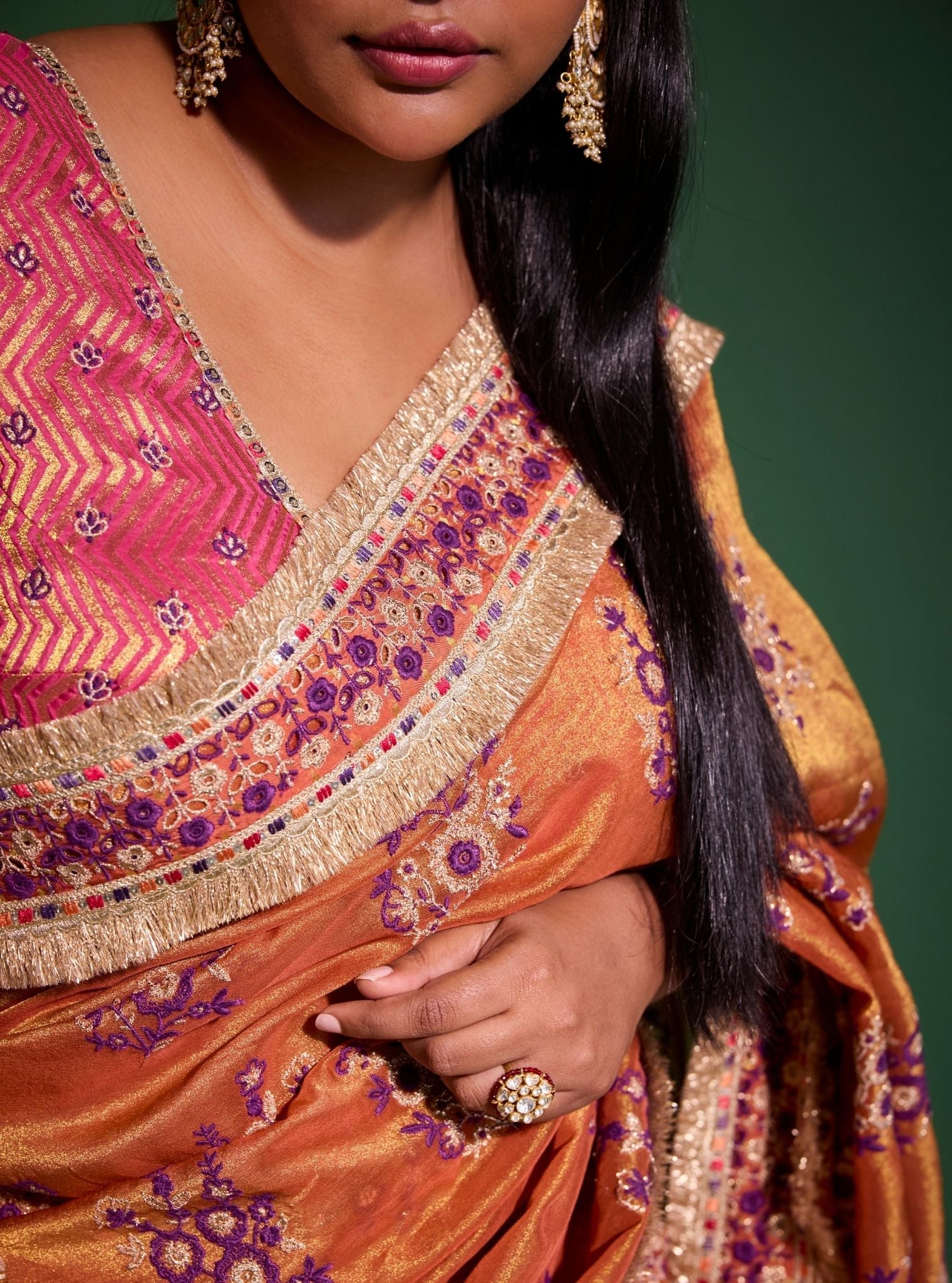 Mohra Lurex Organza + Banarsi Orange Saree