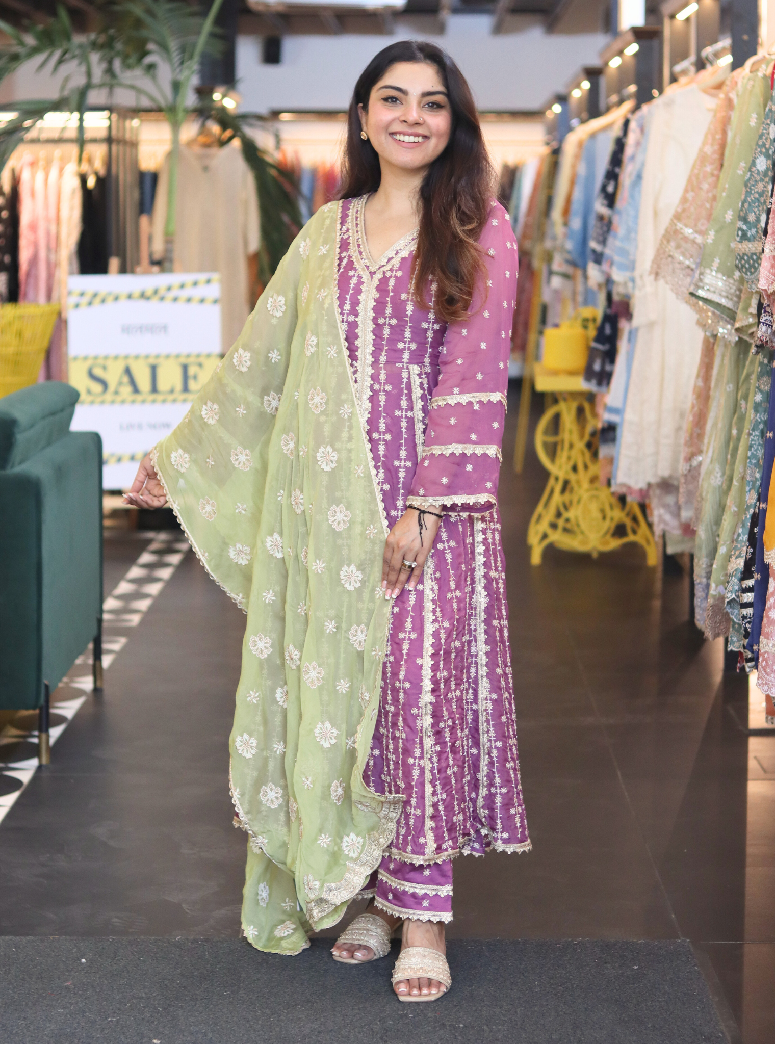 Simhi Organza Lilac Anarkali Kurta Set