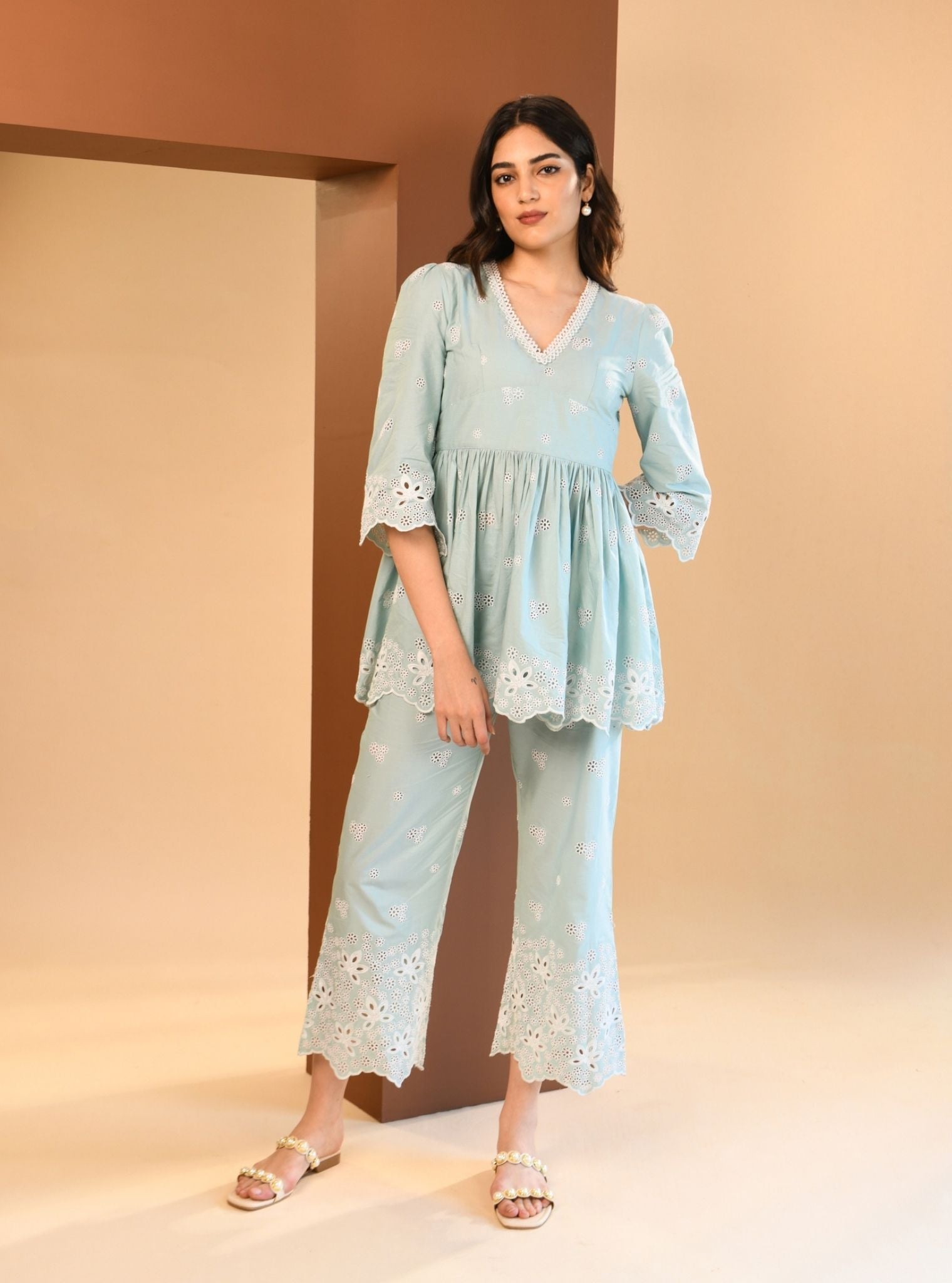 Ayn Supima Cotton Teal Blue Co-ord Set
