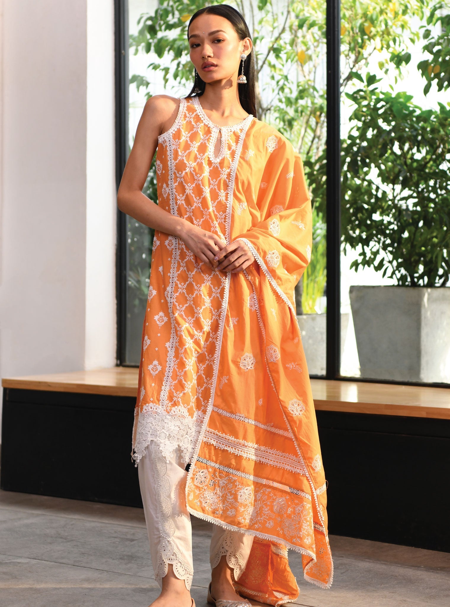 Newry Supima Cotton Orange Kurta Set