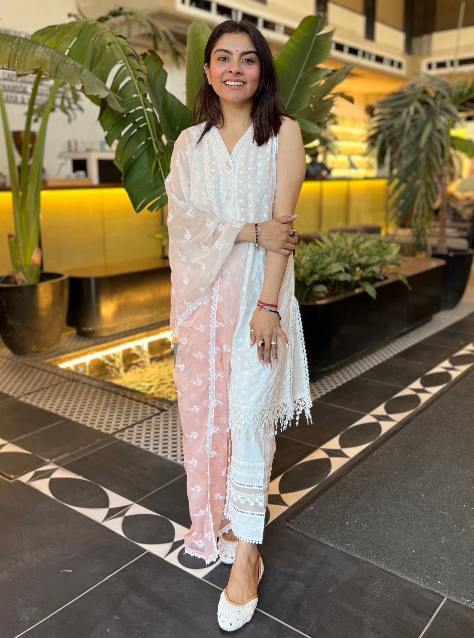 Juana Supima Cotton Kurta with Multi Lace Pyjama Set