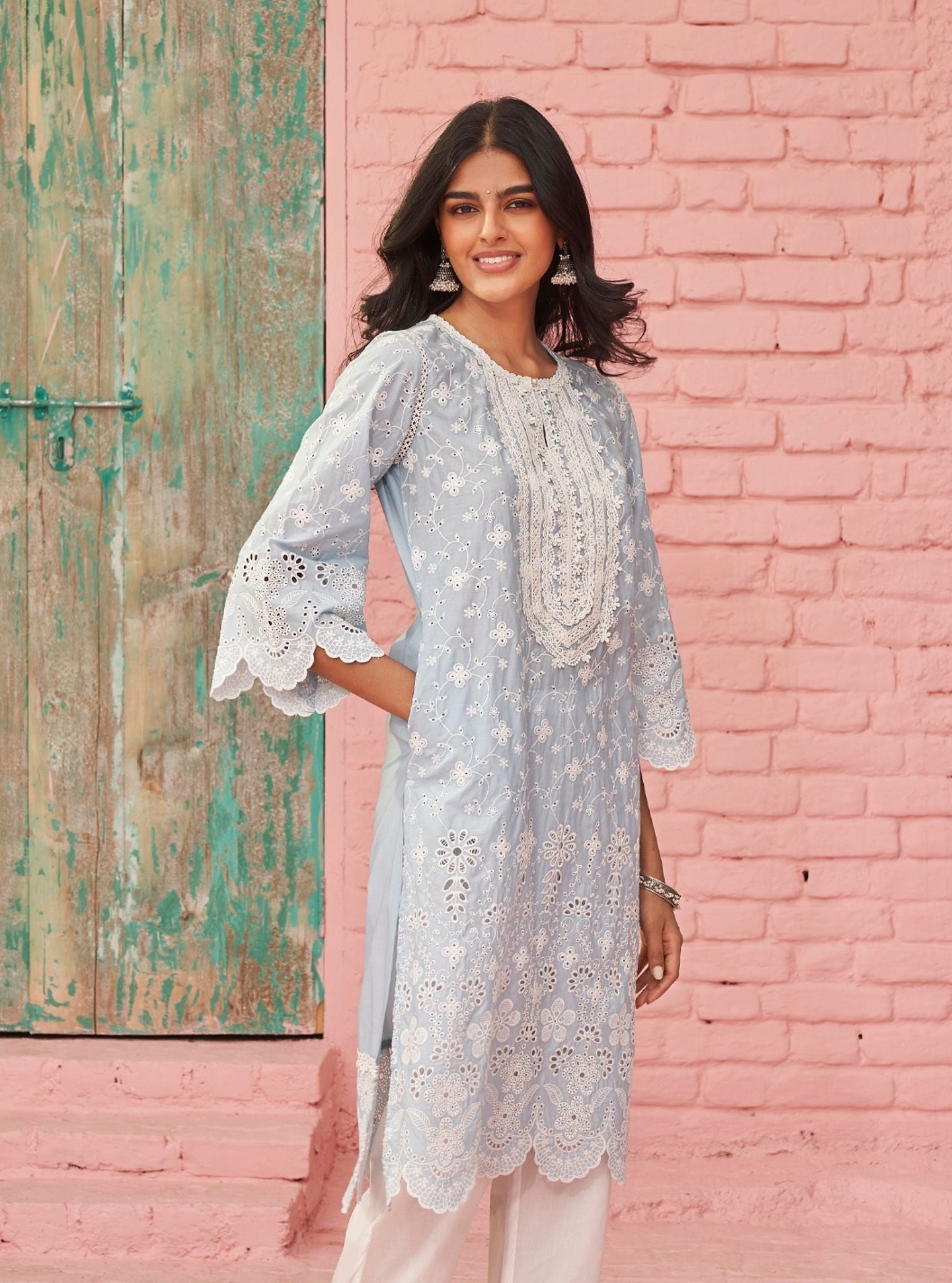 Gauri Supima Cotton Light Blue Kurta Set