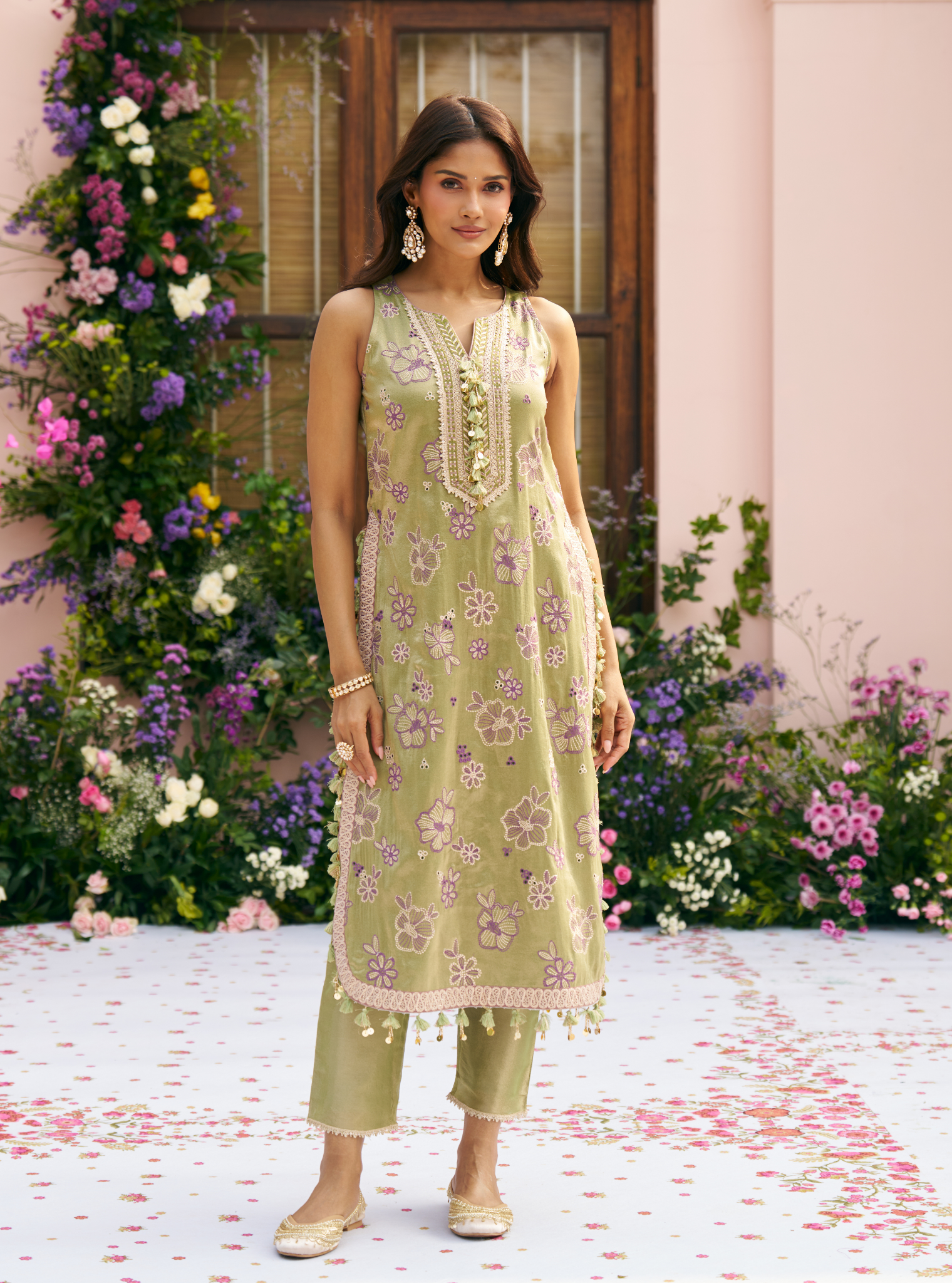 Gulkar Tissue Light Green Kurta Set