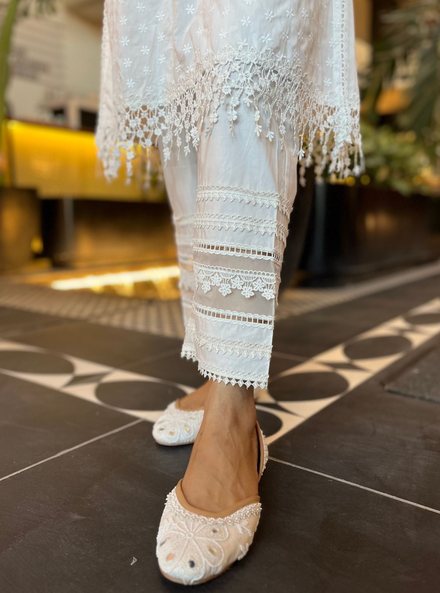 Juana Supima Cotton Kurta with Multi Lace Pyjama Set