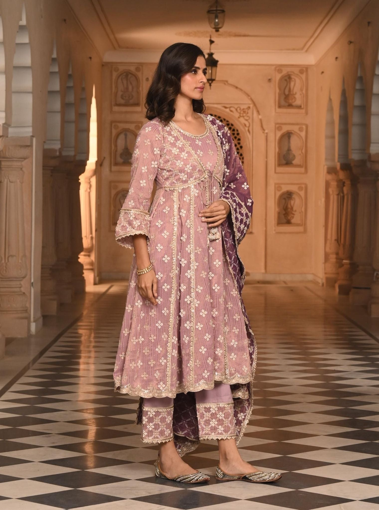 Bhumbro Banarsi Lilac Anarkali Kurta Set