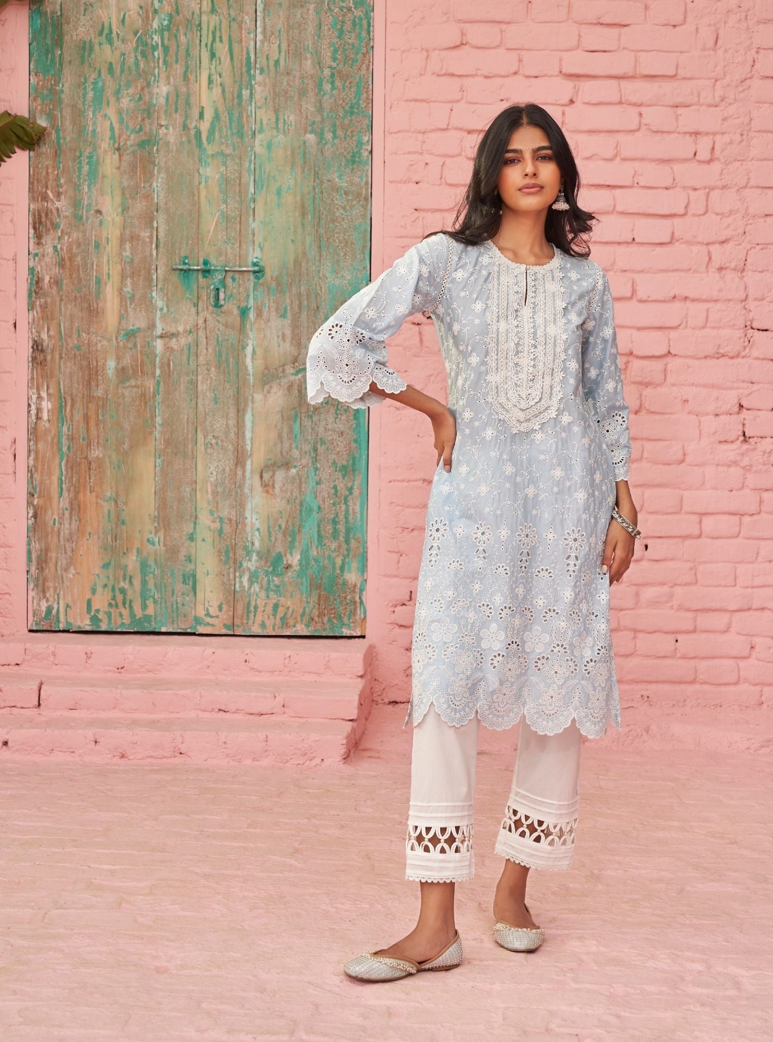 Gauri Supima Cotton Light Blue Kurta Set
