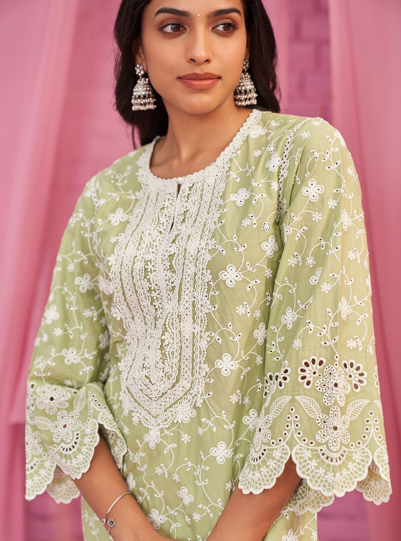 Mulmul Supima Cotton Gauri Light Green Kurta