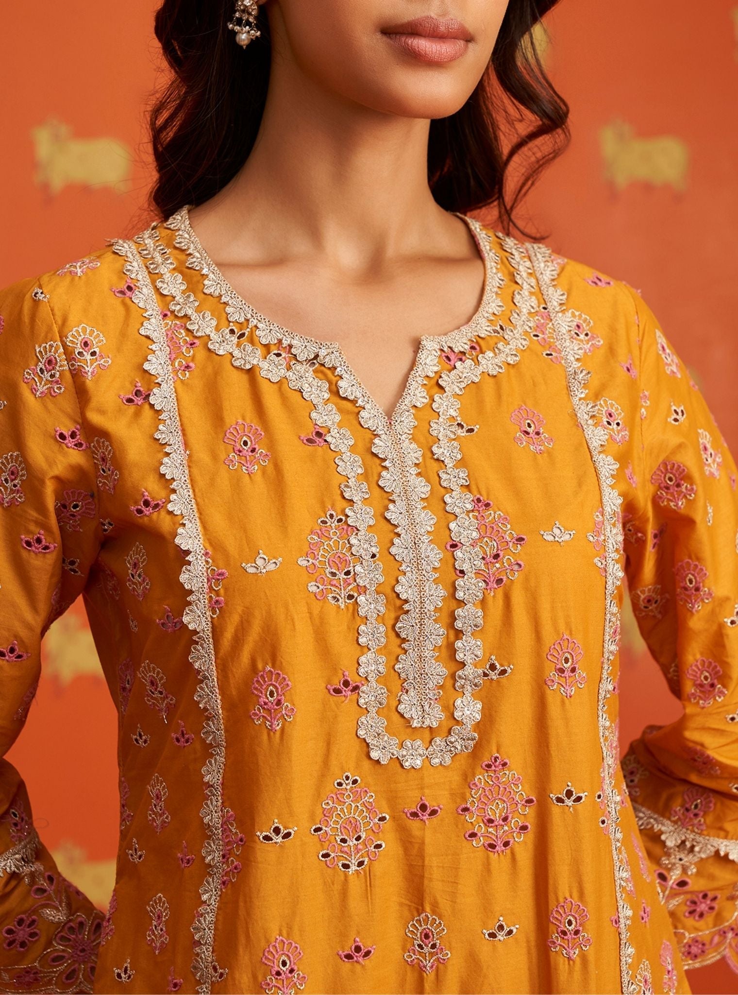 Lamai Supima Cotton Orange Kurta Set
