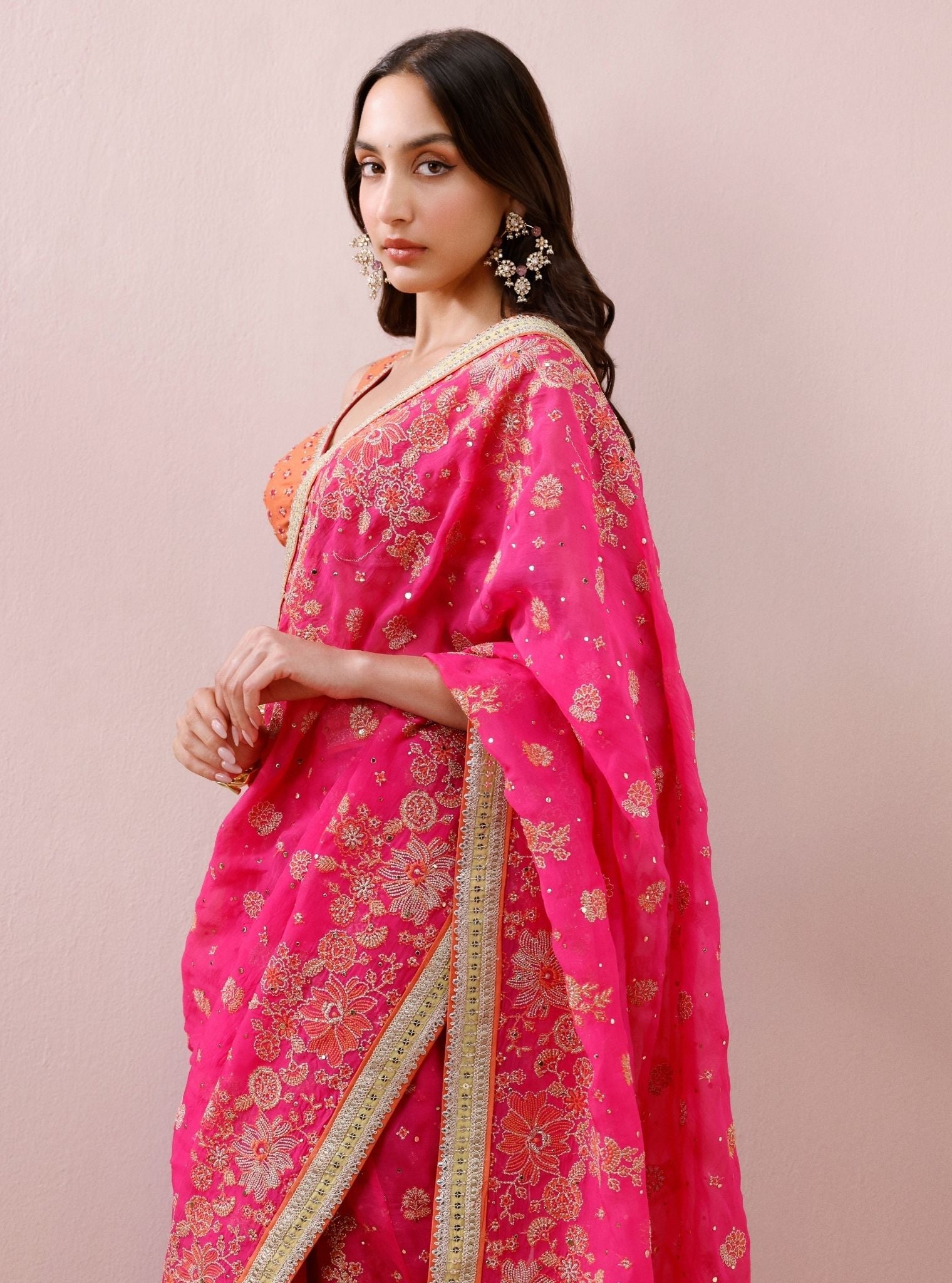 Lavi Organza Fuchsia Saree