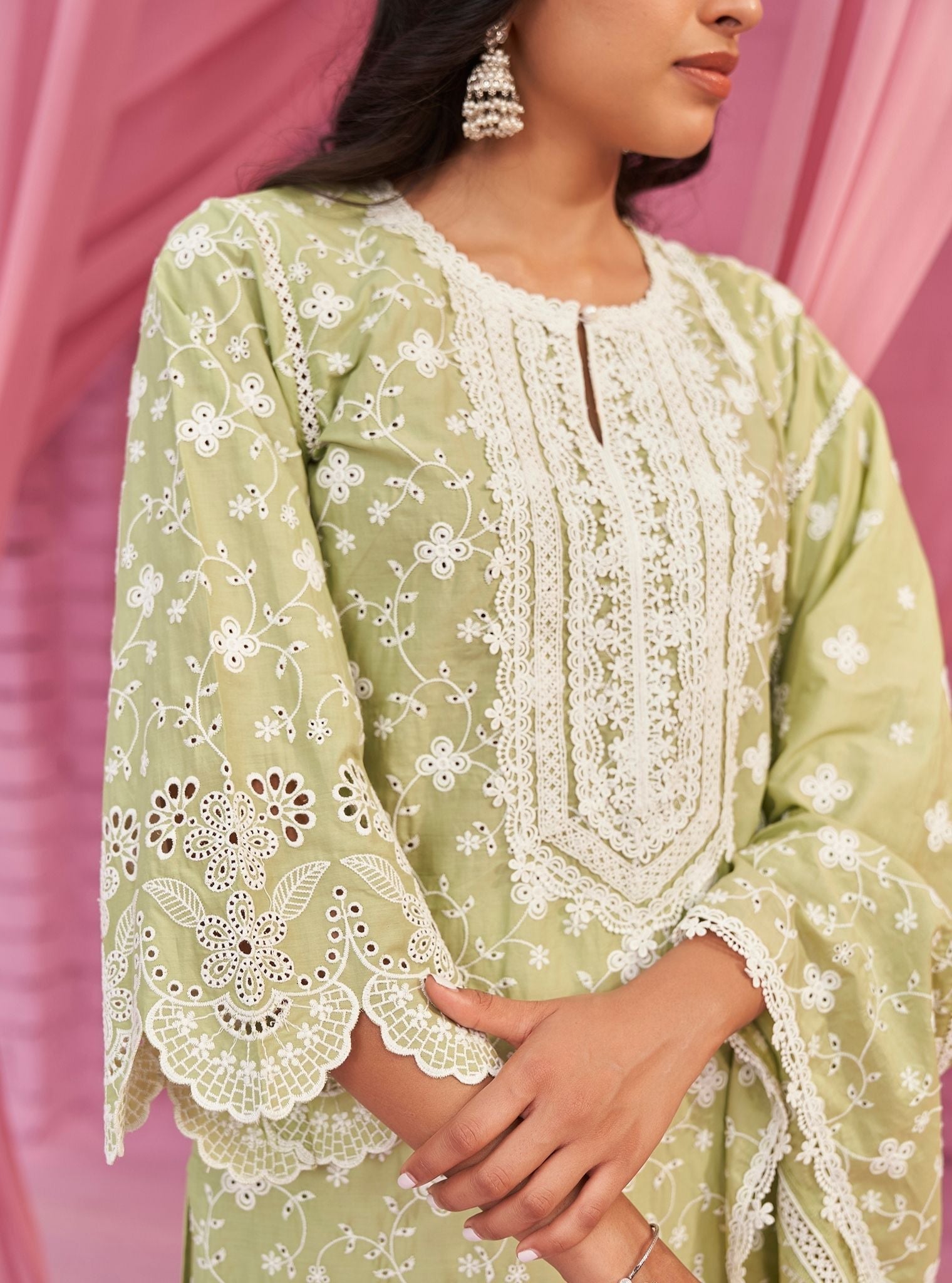 Gauri Supima Cotton Light Green Kurta Set