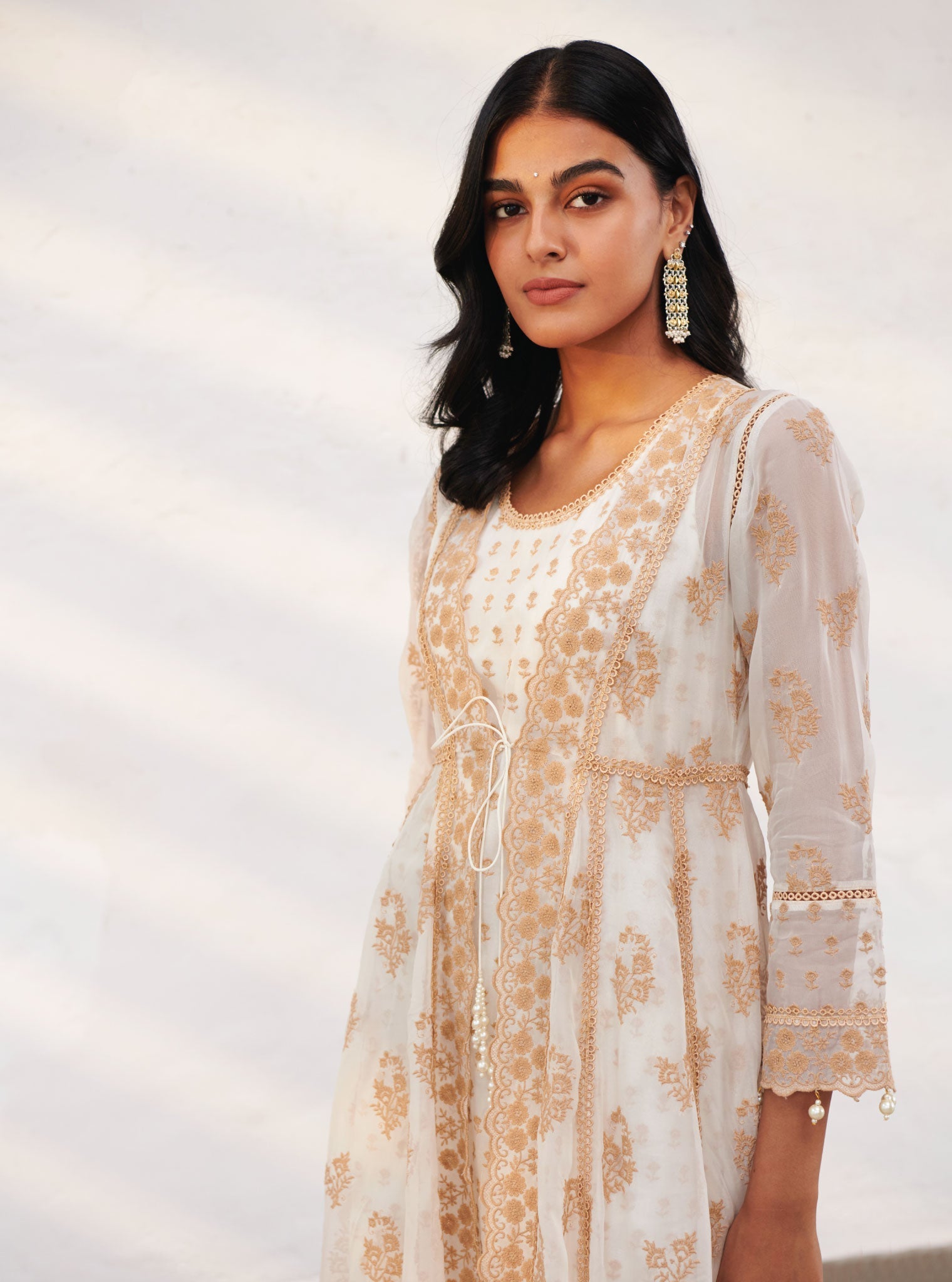 Aberdeen Organza Off White Anarkali Kurta Set
