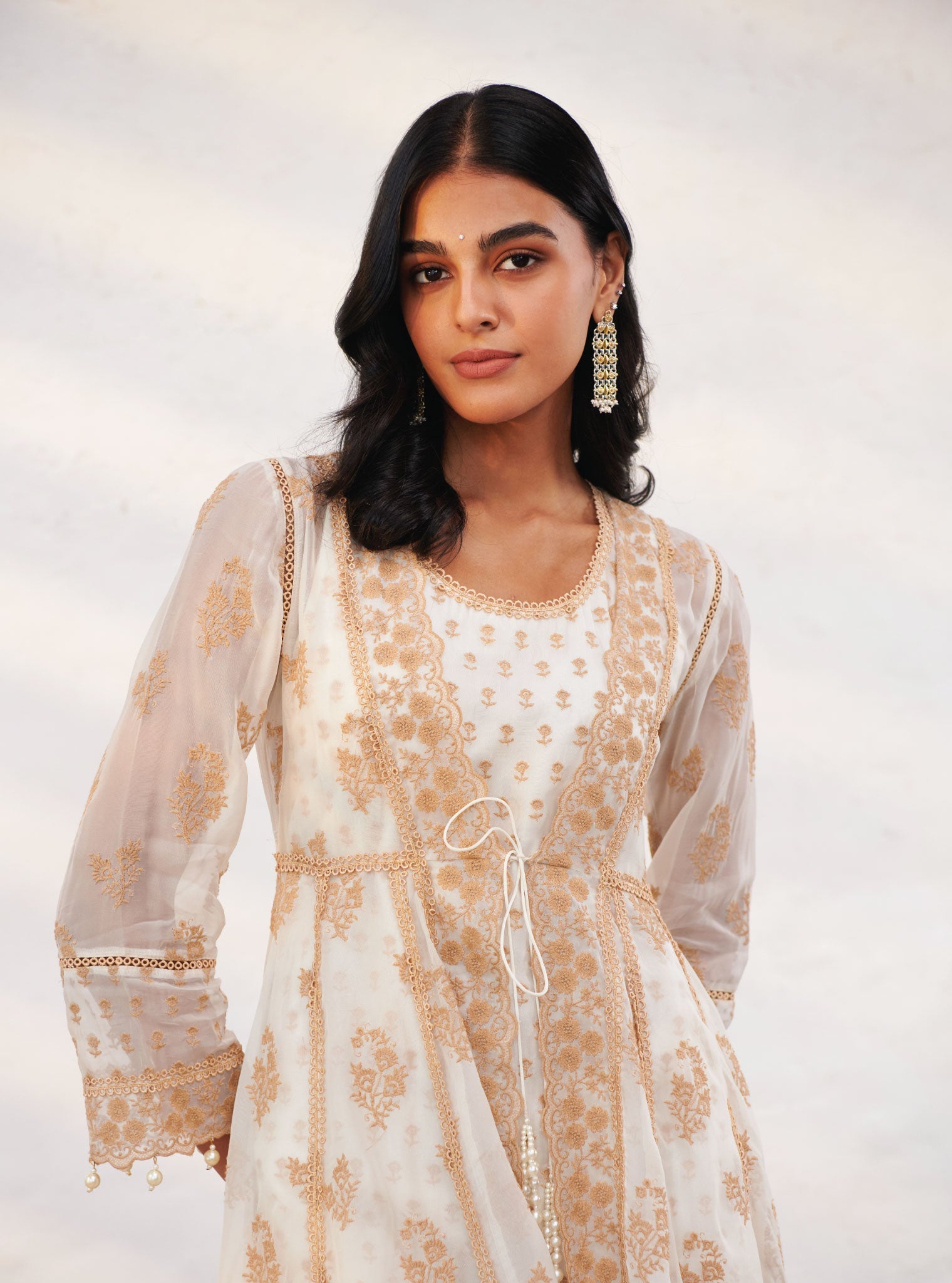 Aberdeen Organza Off White Anarkali Kurta Set