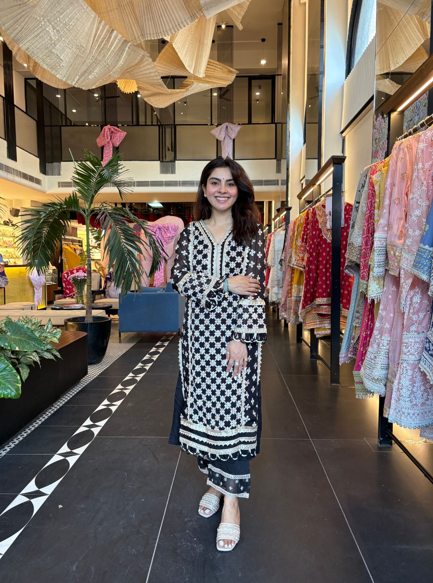 Citra Organza Black Kurta with Rasiya Black Pant Set