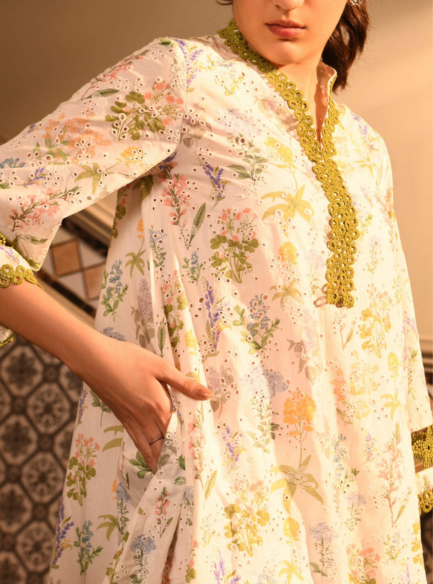 Narika Supima Cotton Printed White Kurta Set