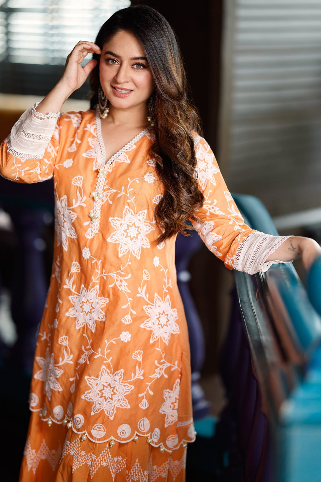 Riley Supima Cotton Orange Kurta with Sharara Set