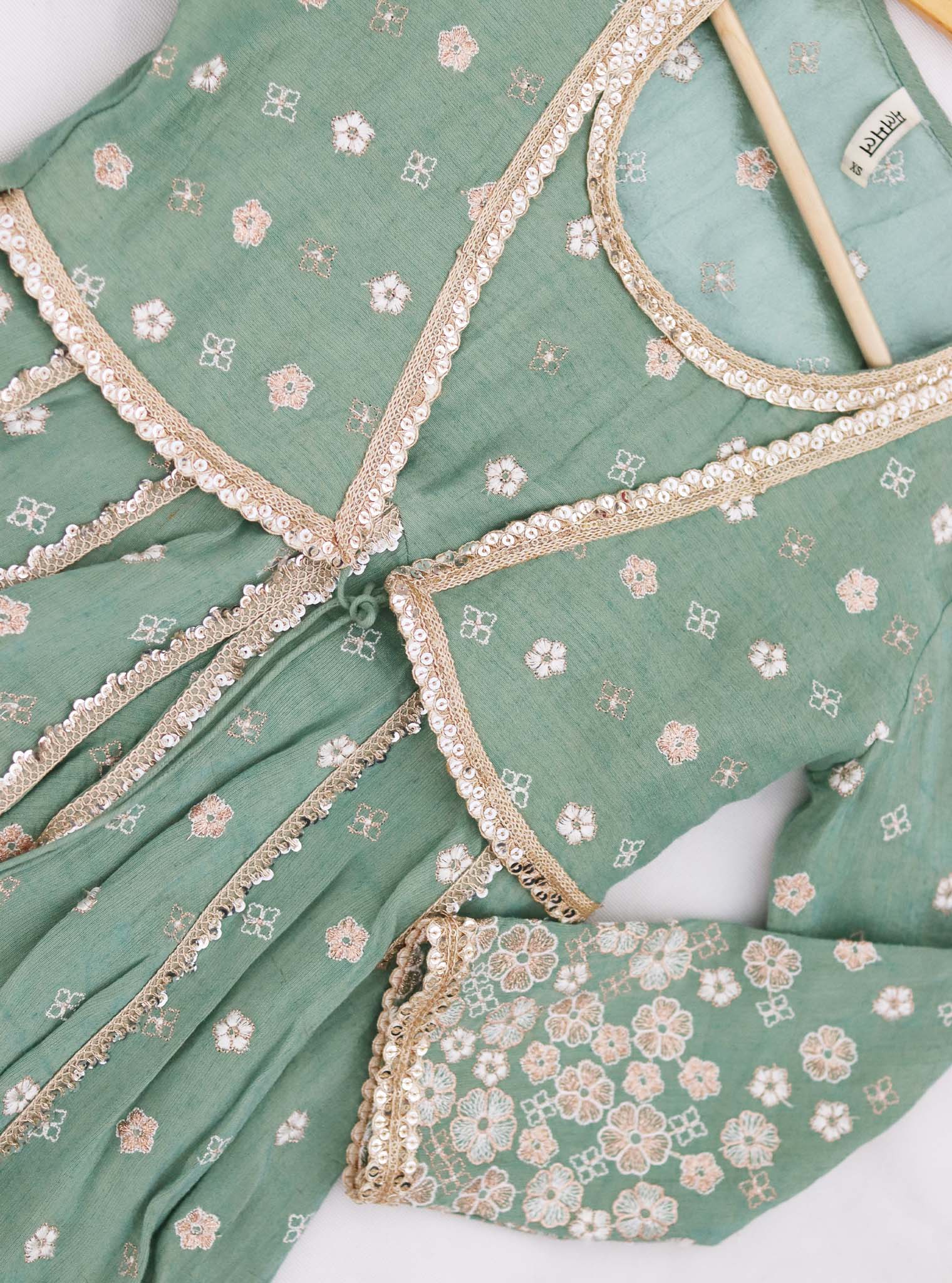 Sajeya Tissue Satin Teal Blue Anarkali Kurta Set