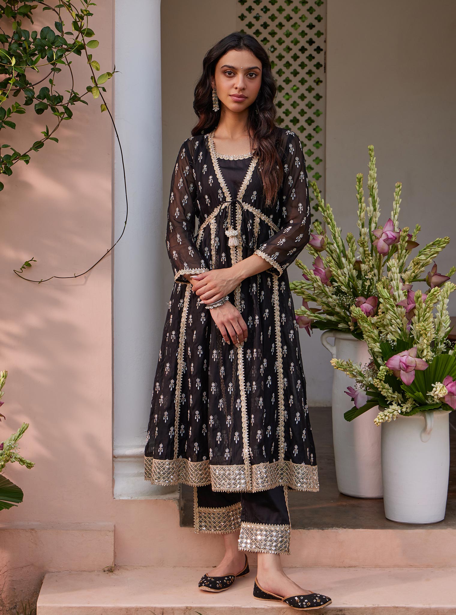 Samici Organza Black Anarkali Kurta Set