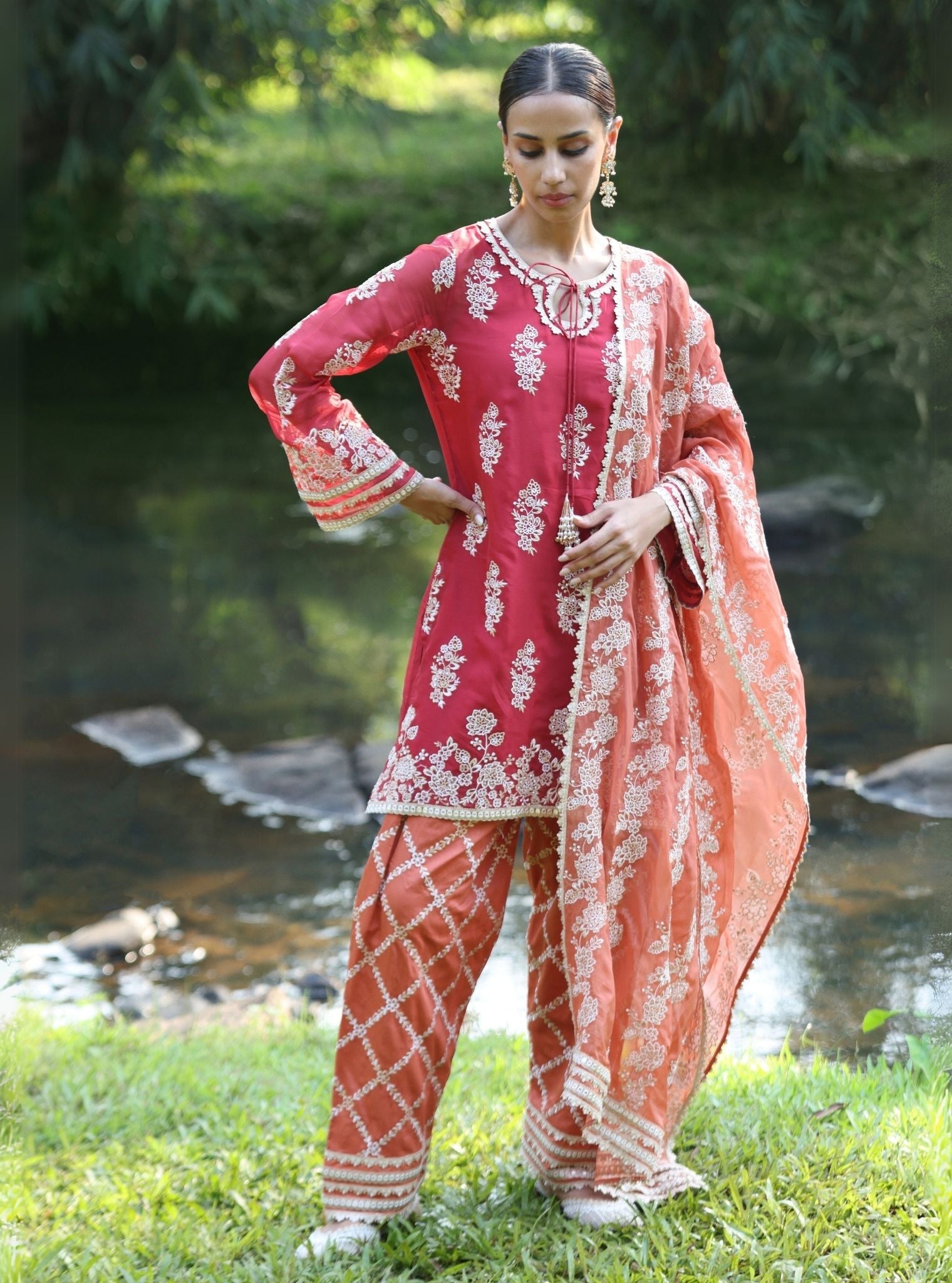 Khwab Organza Red Kurta Set