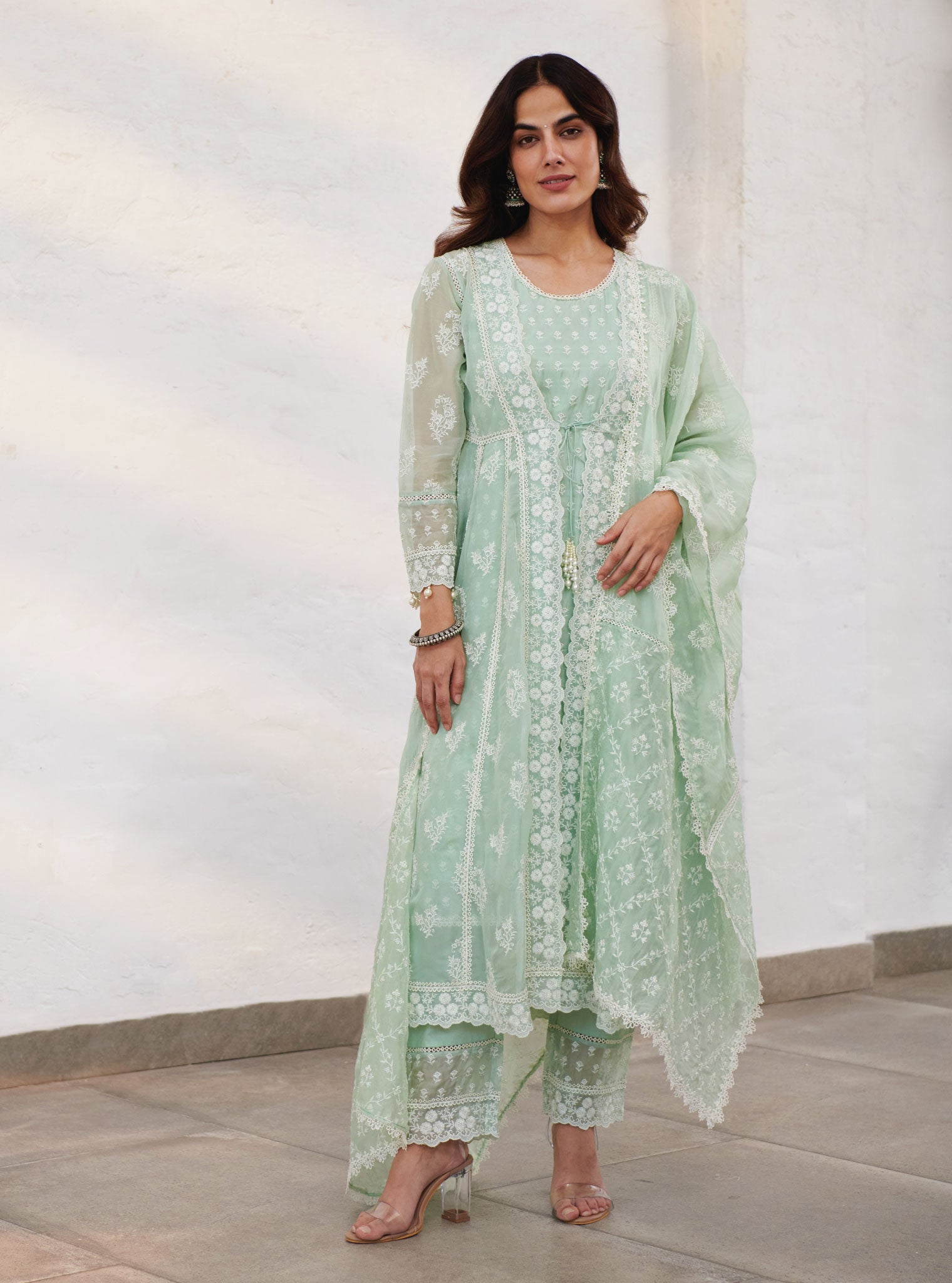 Aberdeen Organza Green Anarkali Kurta Set