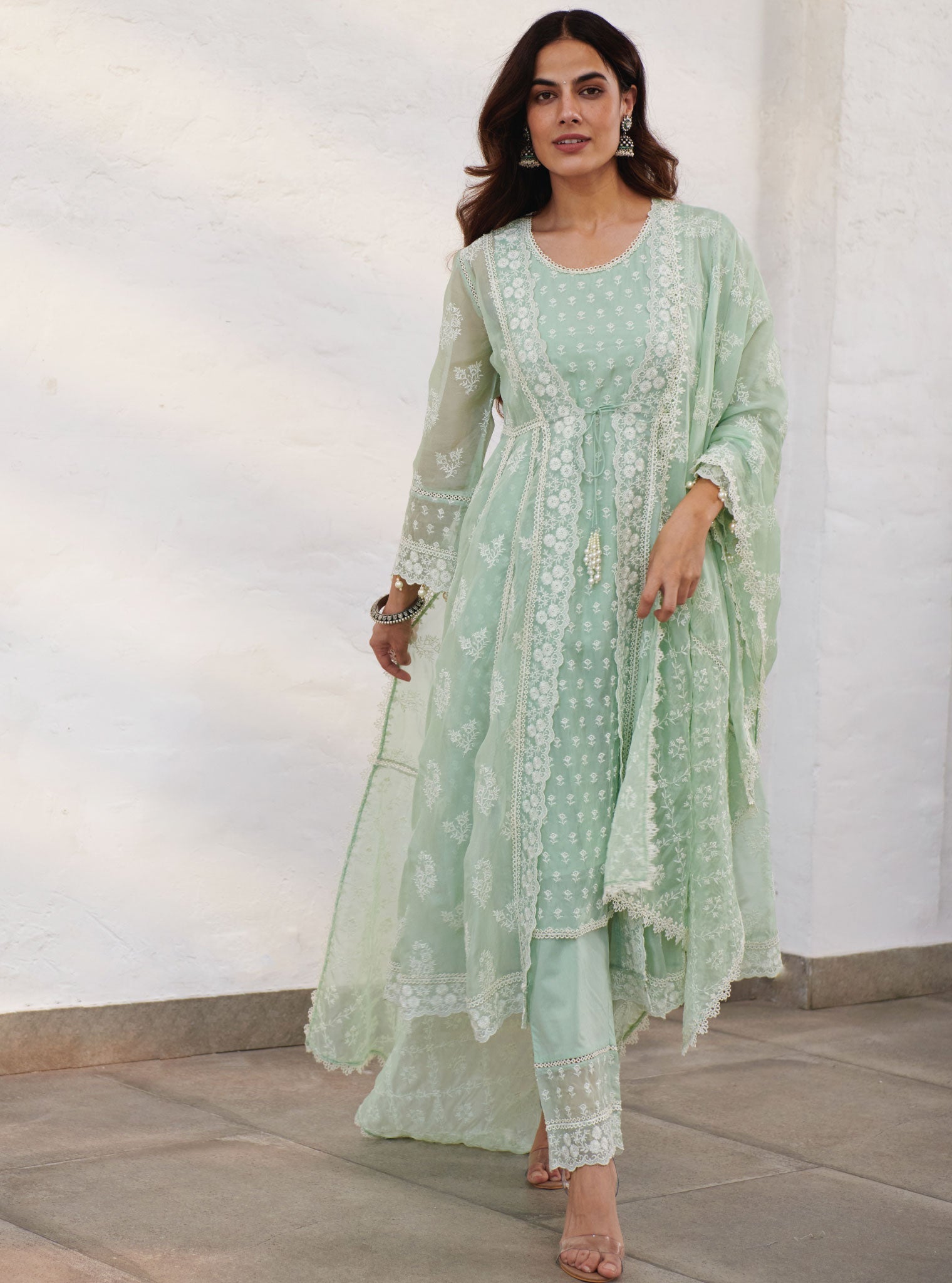 Aberdeen Organza Green Anarkali Kurta Set