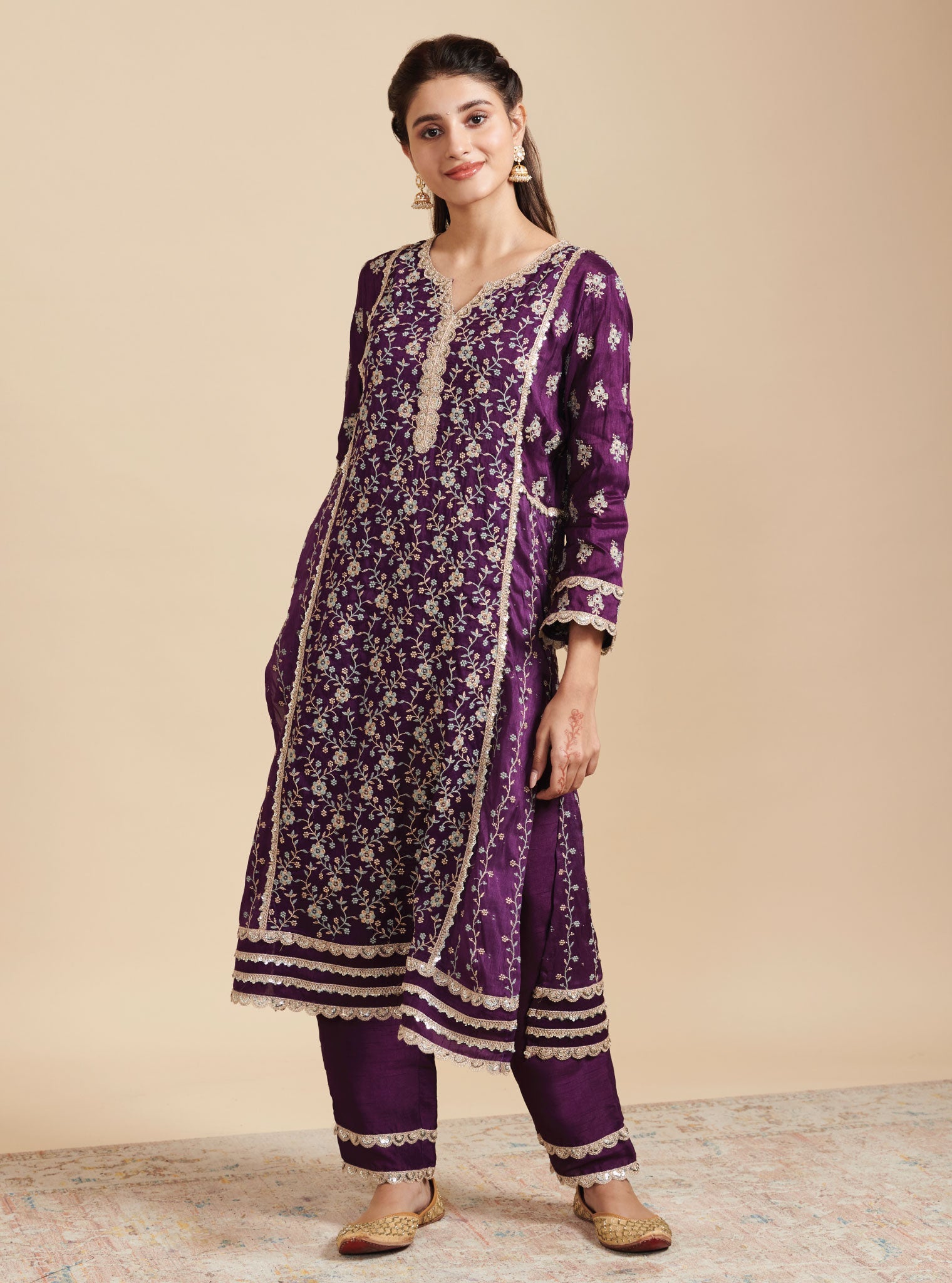 Kaashni Silk Purple Kurta Set
