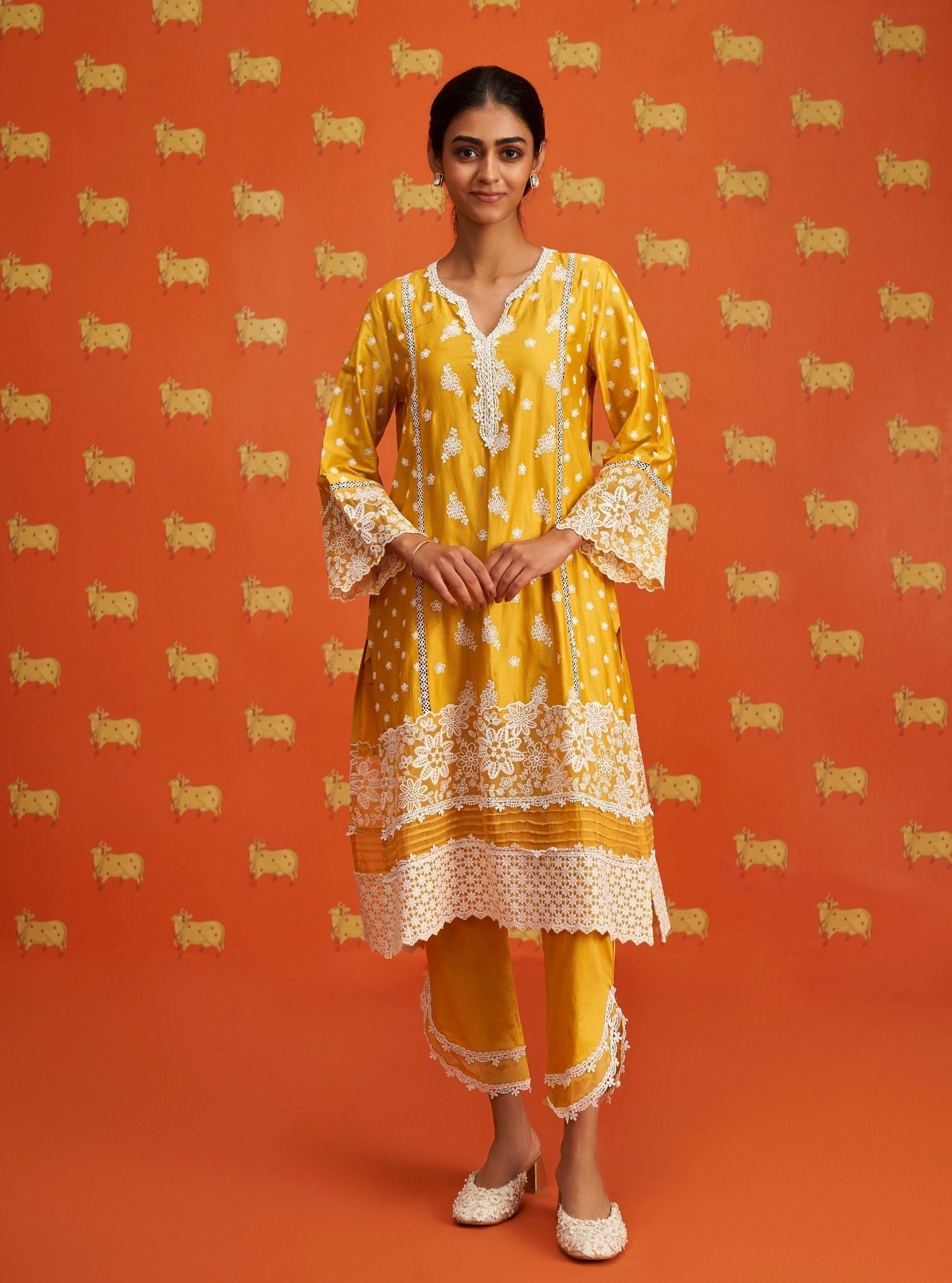 Piti Pima Satin Yellow Kurta Set