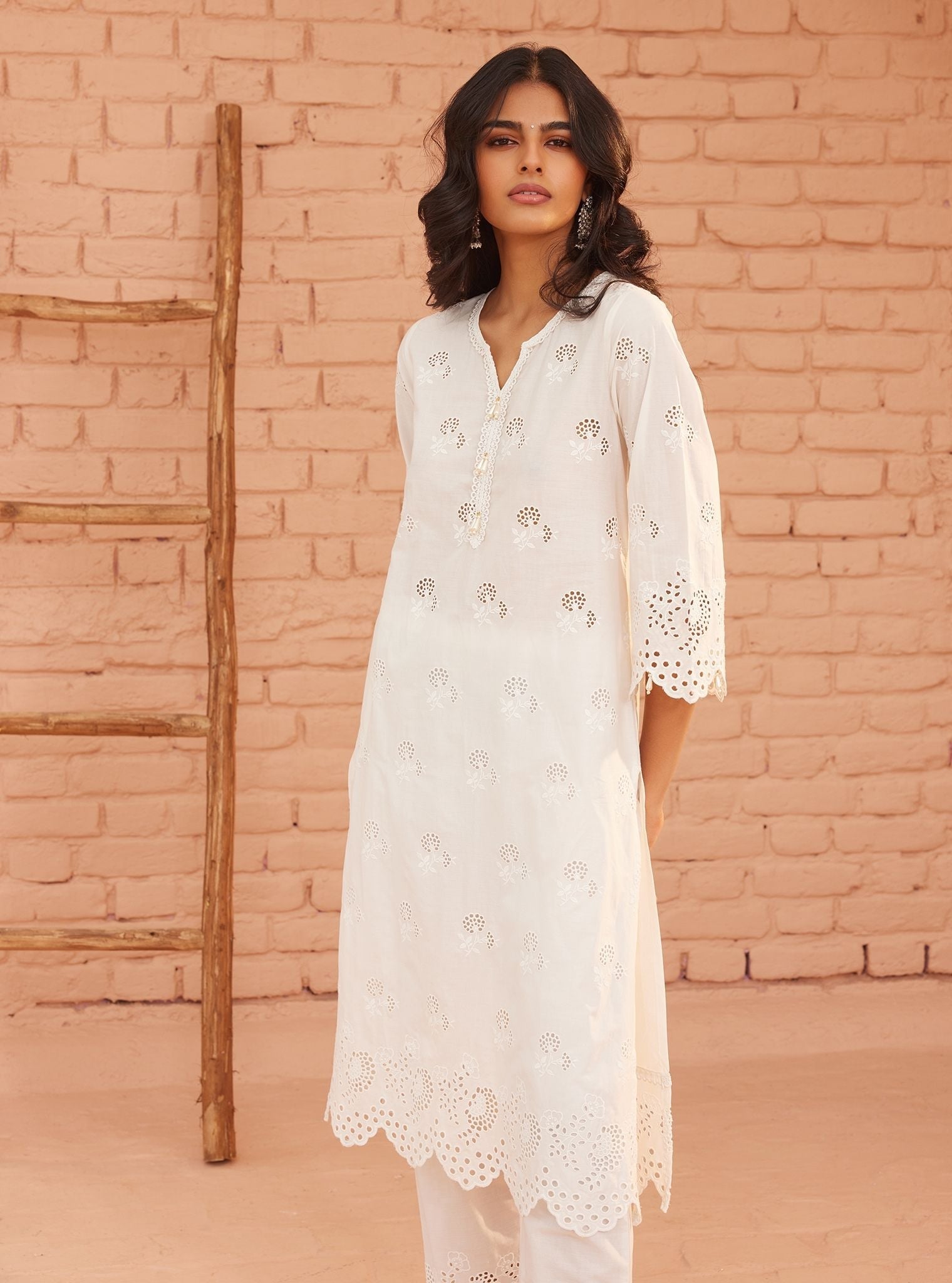 Dahna Supima Cotton White Kurta Set