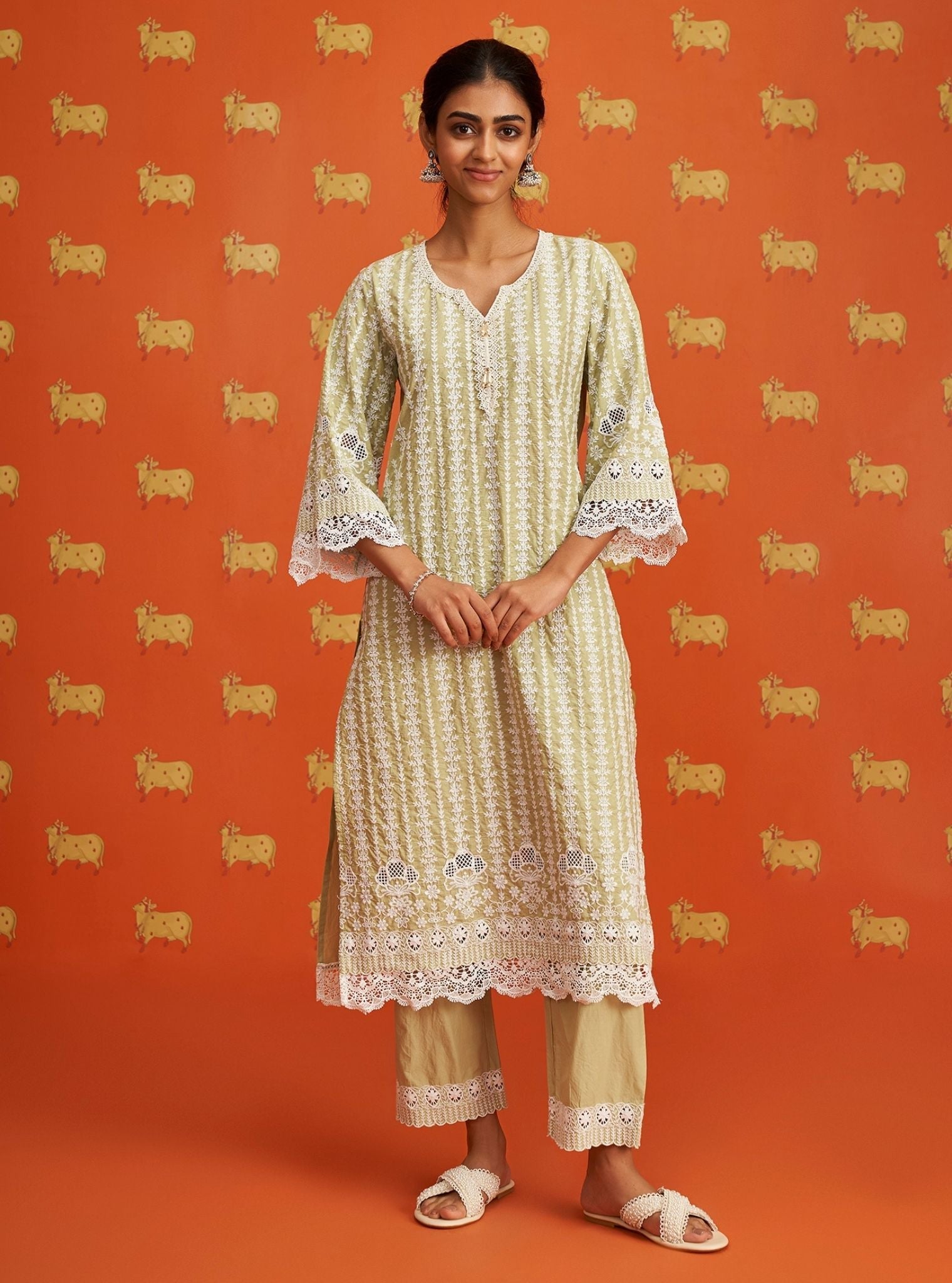Lawana Supima Cotton Green Kurta Set