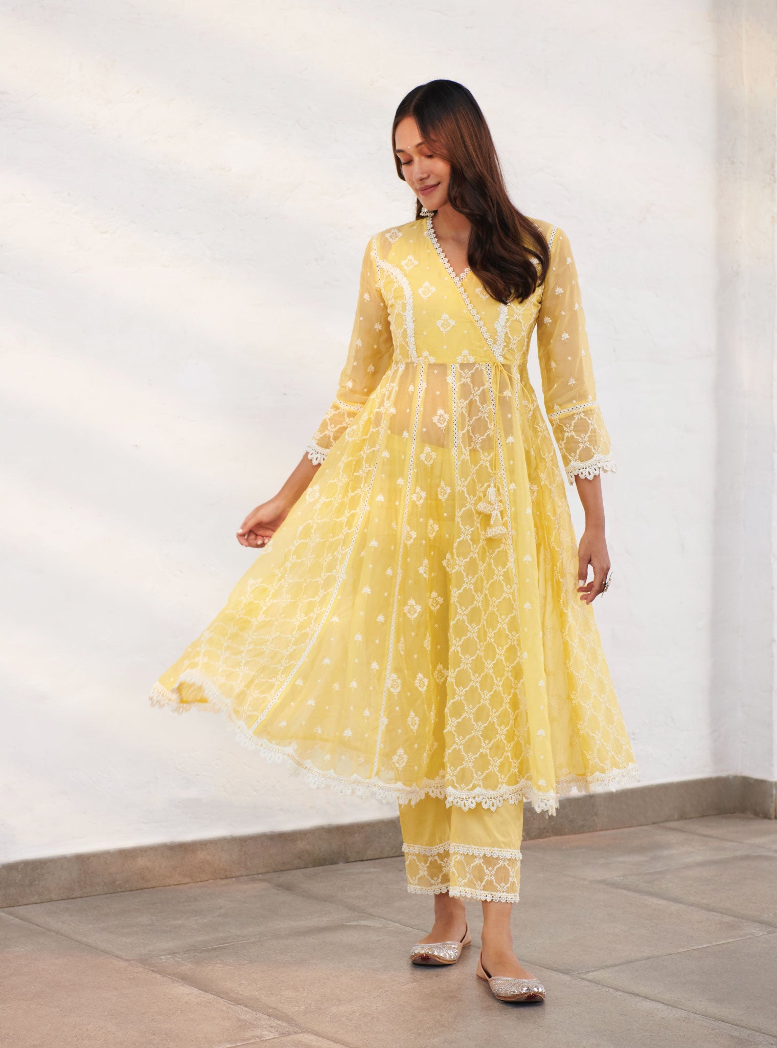 Morey Organza Yellow Anarkali Kurta Set