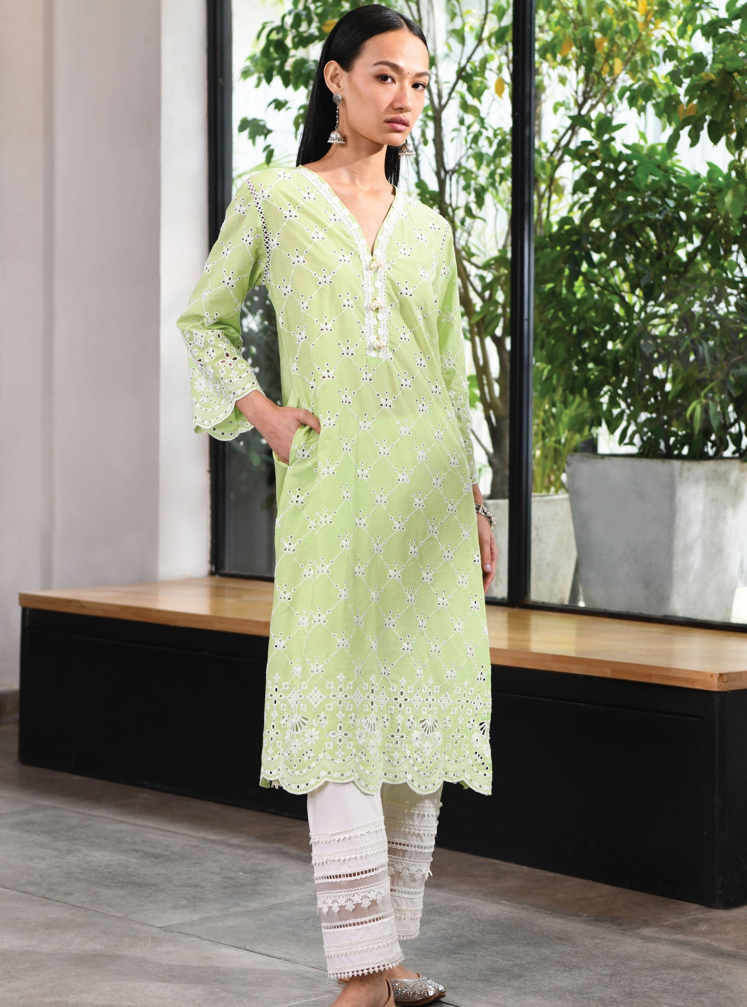 Perth Supima Cotton Green Kurta Set