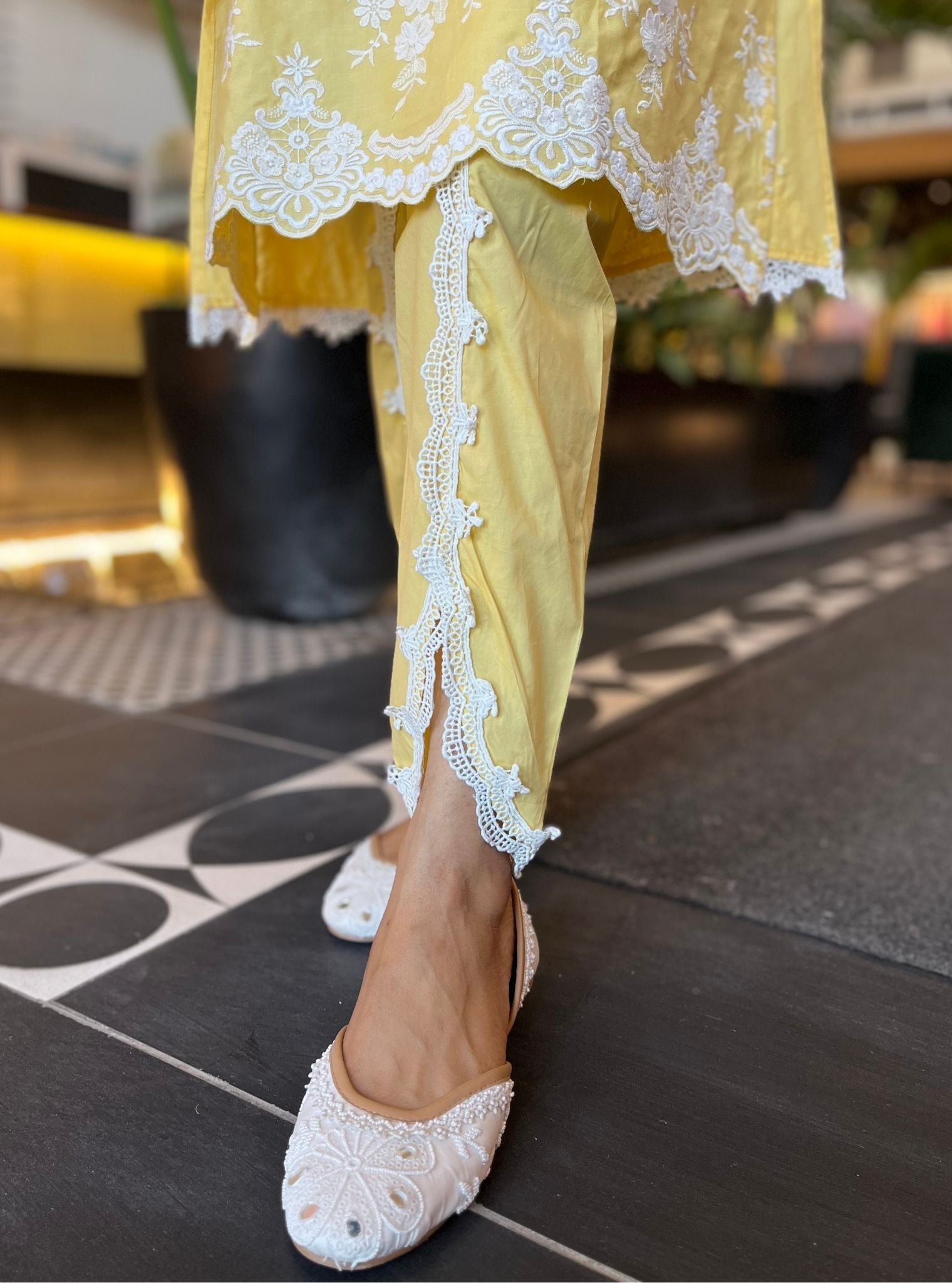 Atrai Supima Cotton Yellow Kurta with Dhoti Pant Set