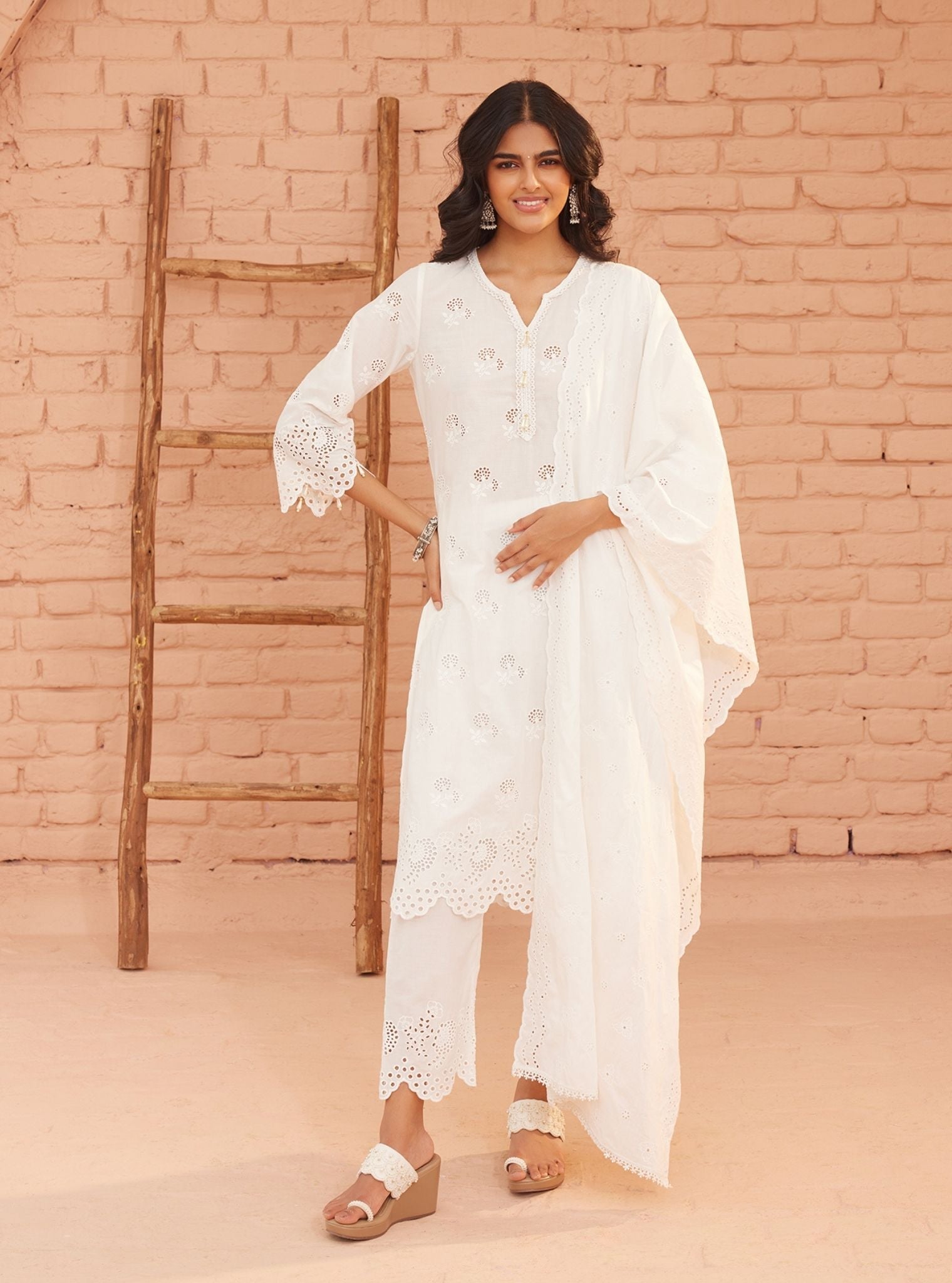 Dahna Supima Cotton White Kurta Set